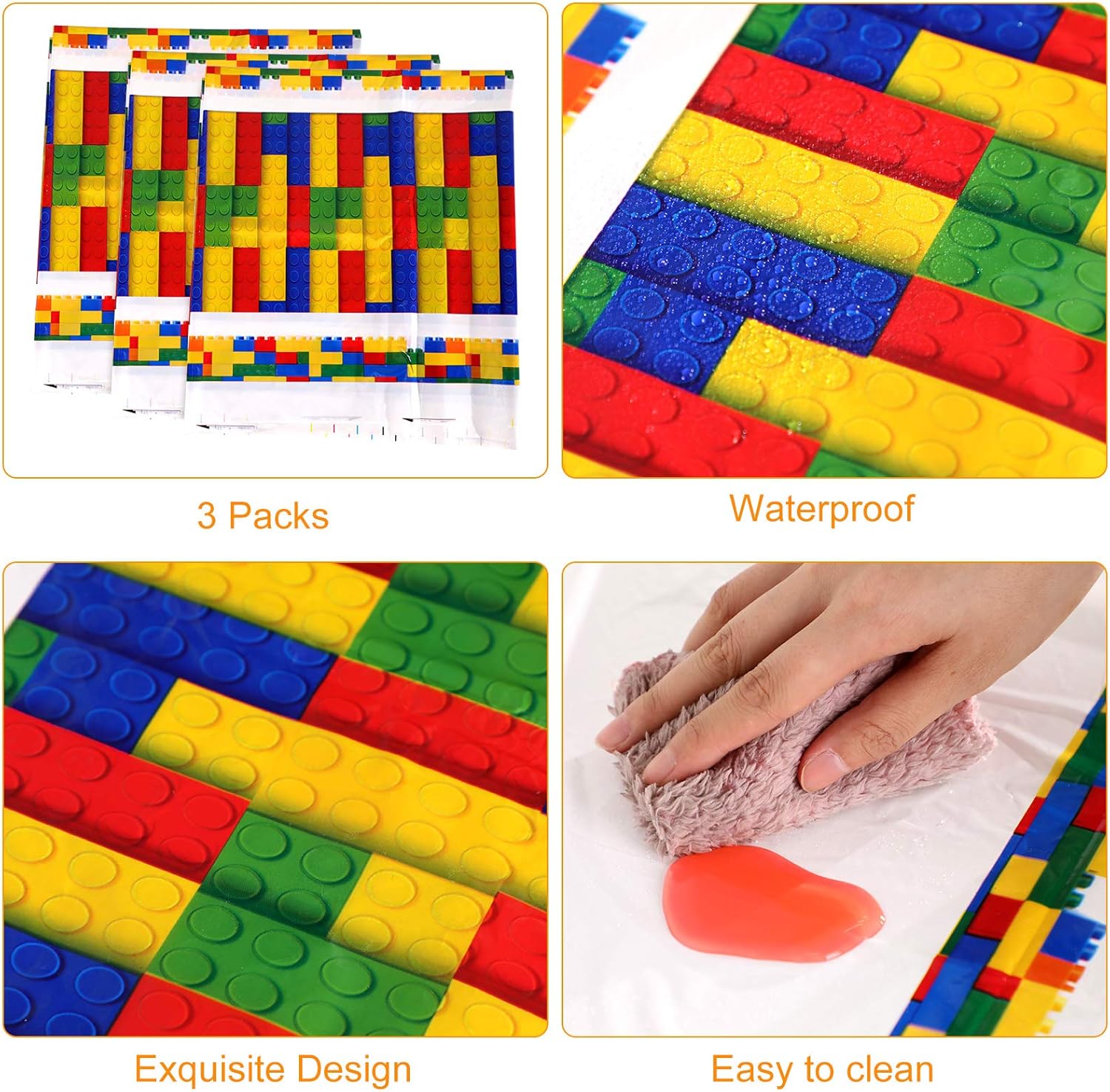 Tatuo 3 Pcs Building Block Tablecloths for Parties
