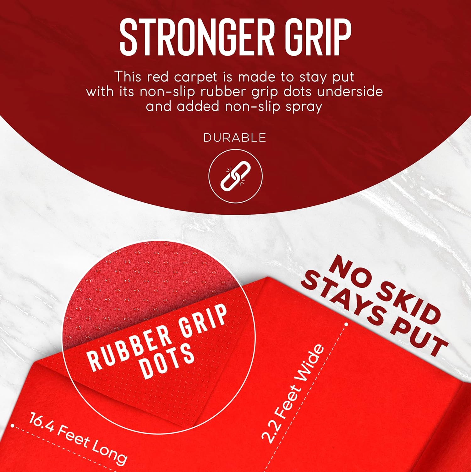 Red Carpet Runner for Party - Thick Durable Felt Non-Slip Grip Dots