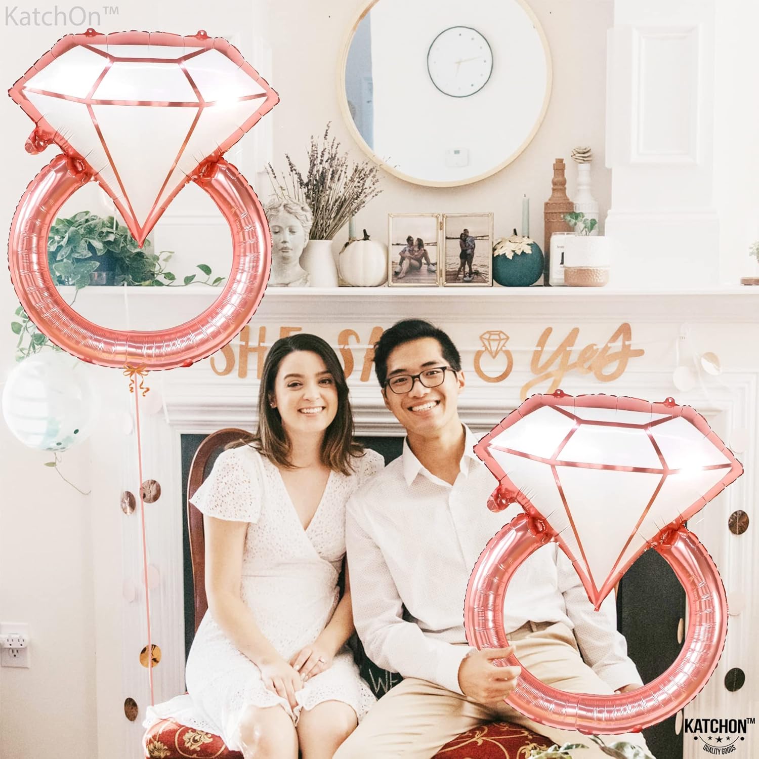 Rose Gold Diamond Ring Balloon - 31 Inch Pack of 2