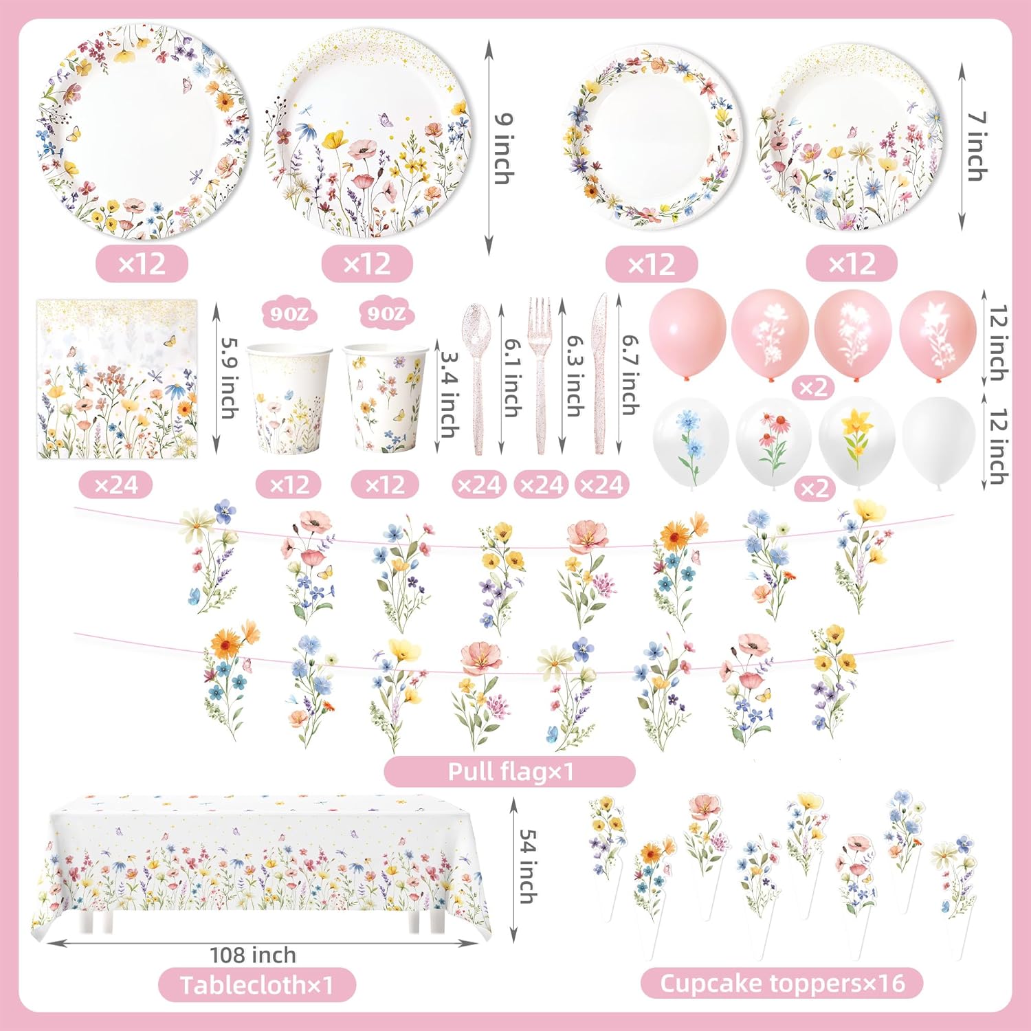 202PCS Wildflower Party Decor Set for 24 Guests
