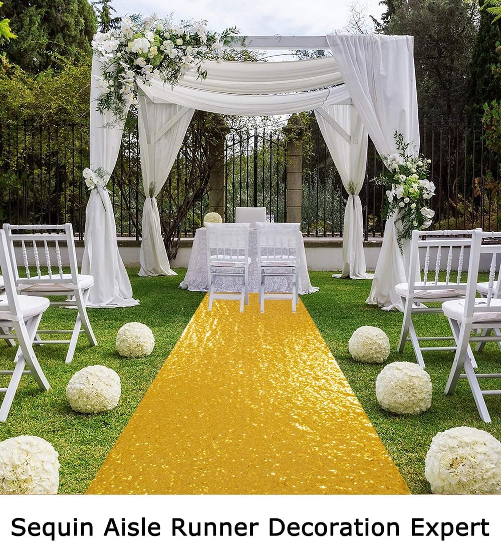 ShinyBeauty Gold Sequin Aisle Runner Wedding Decor 4FTx35FT
