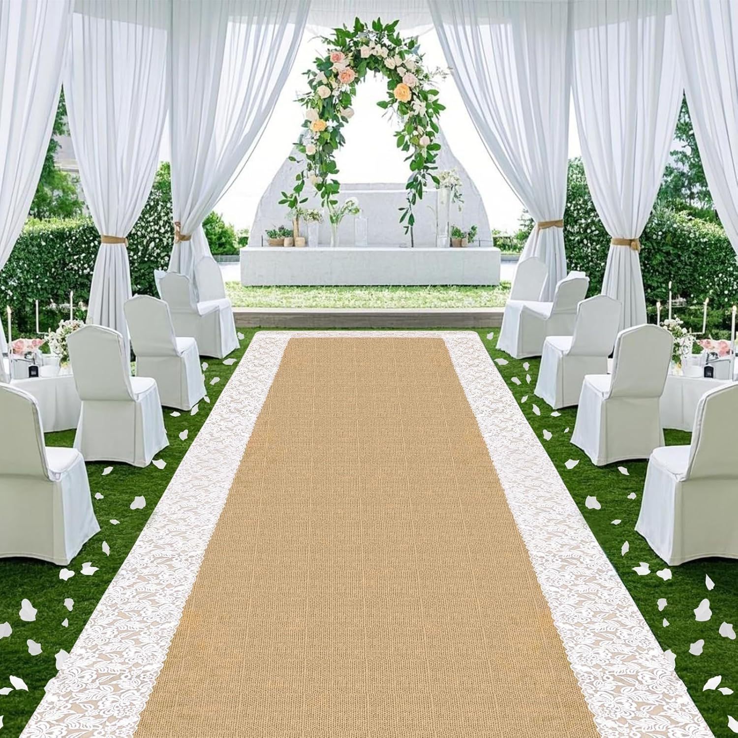 White Fake Petals Aisle Runner Wedding Decor 30x34 Inch