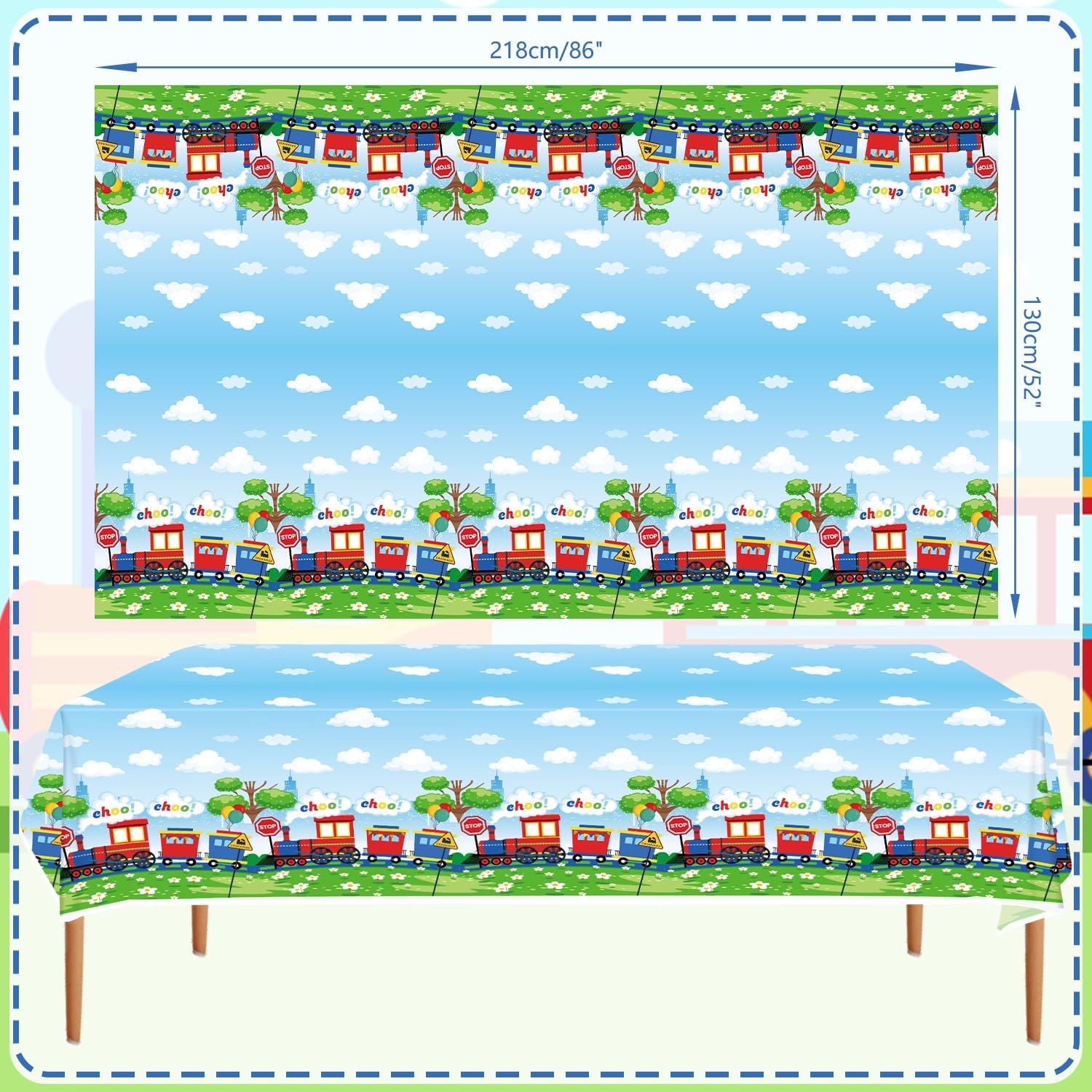 4 Pack Train Birthday Tablecloth Decorations for Boy Party