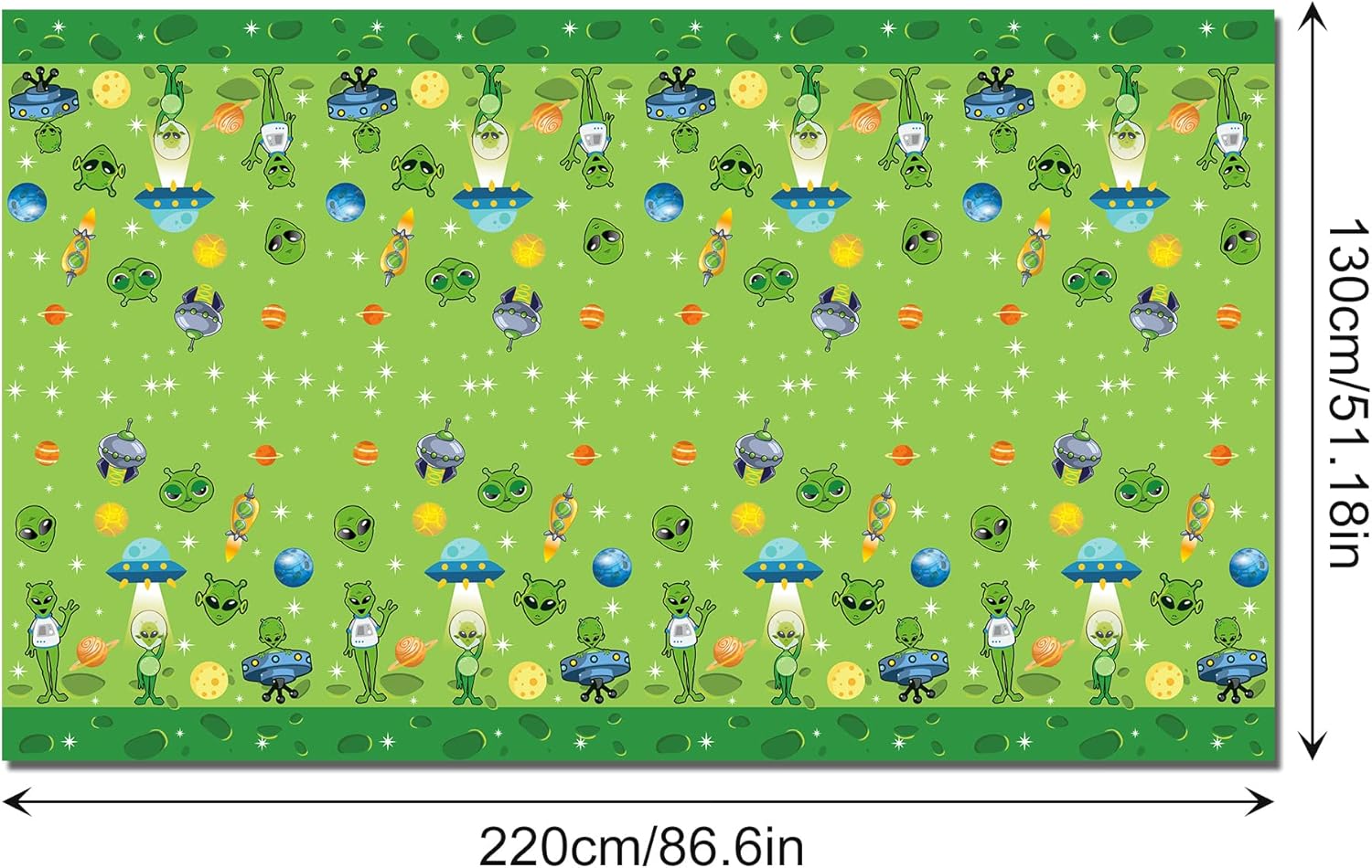 Green Alien Party Tablecloth with UFO Theme