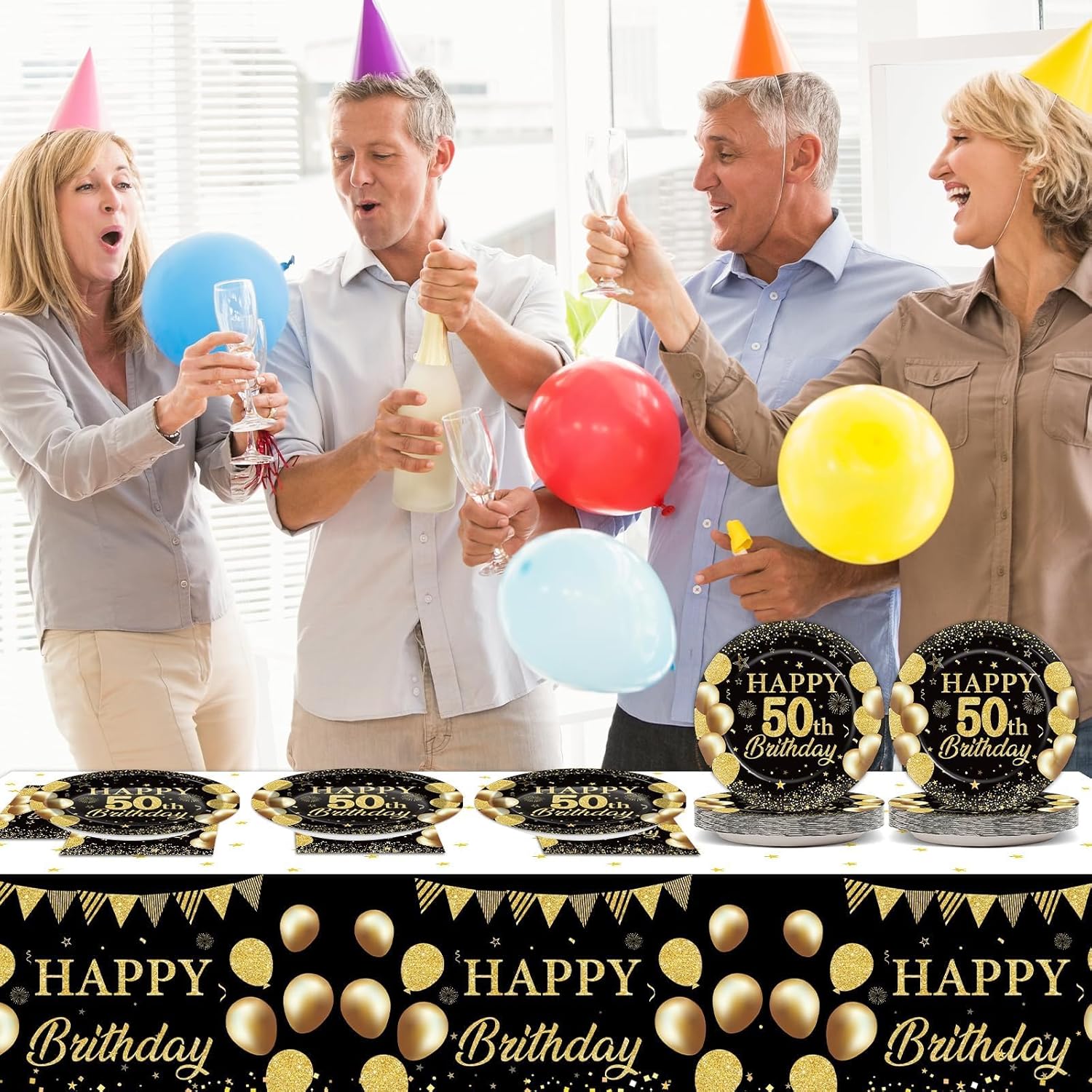 50th Birthday Party Supplies Black Gold Set