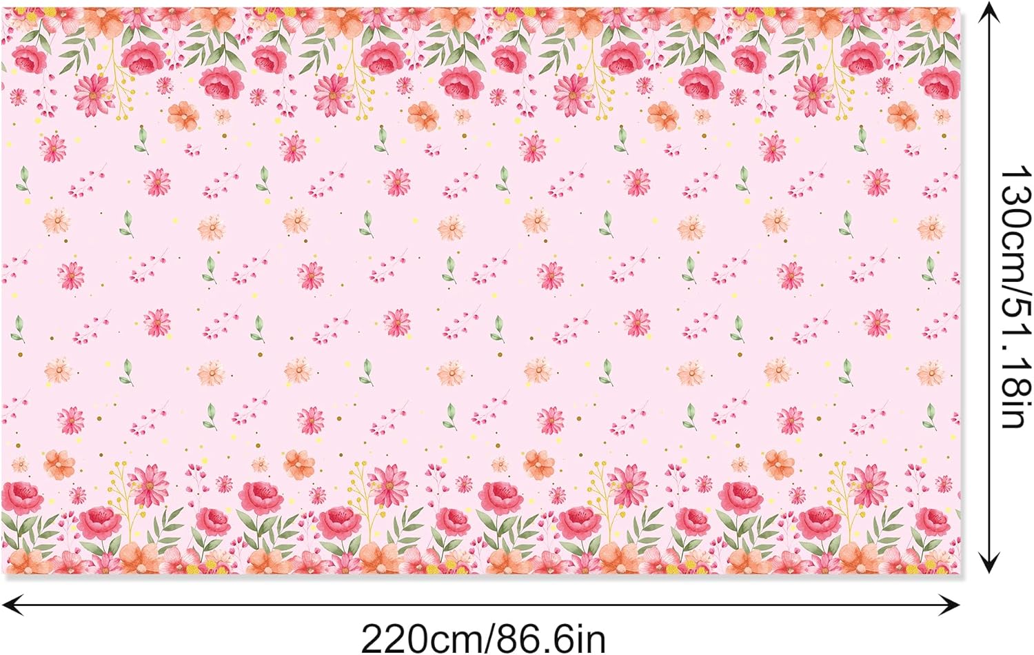 3 Pcs Watercolor Pink Flower Tablecloth 54x87In
