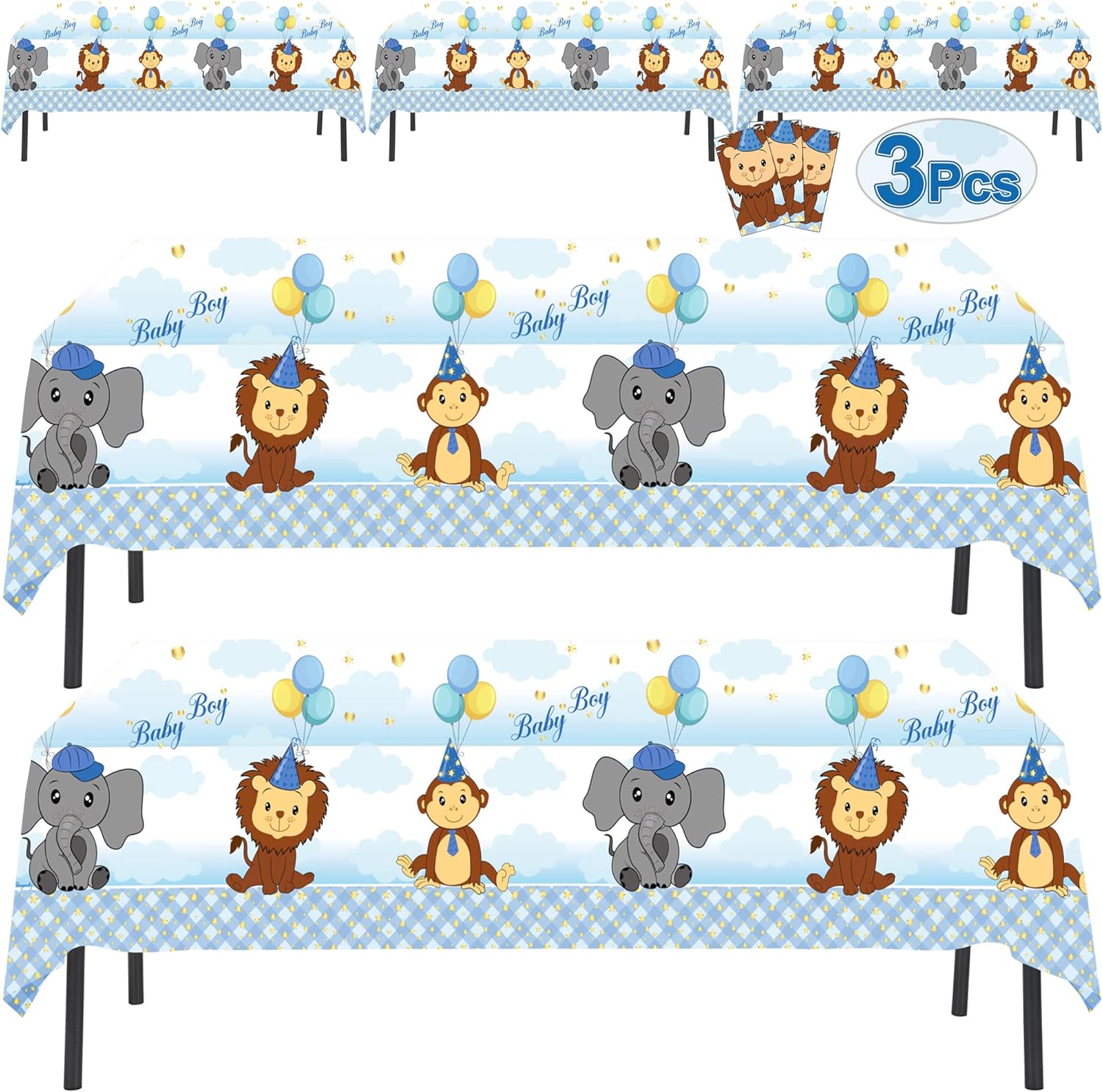 AnapoliZ Baby Boy Tablecloth Set 3 Pcs Rectangular Blue 54x102 Inches