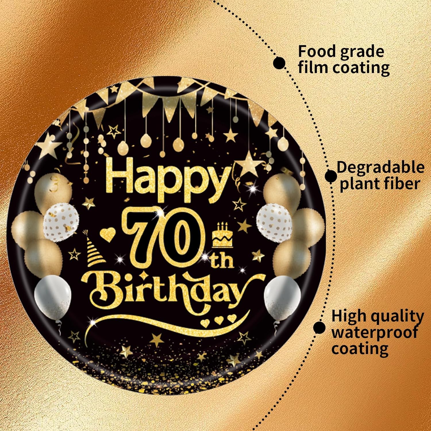 75pcs Black Gold Birthday Party Tableware Set for 25 Guests