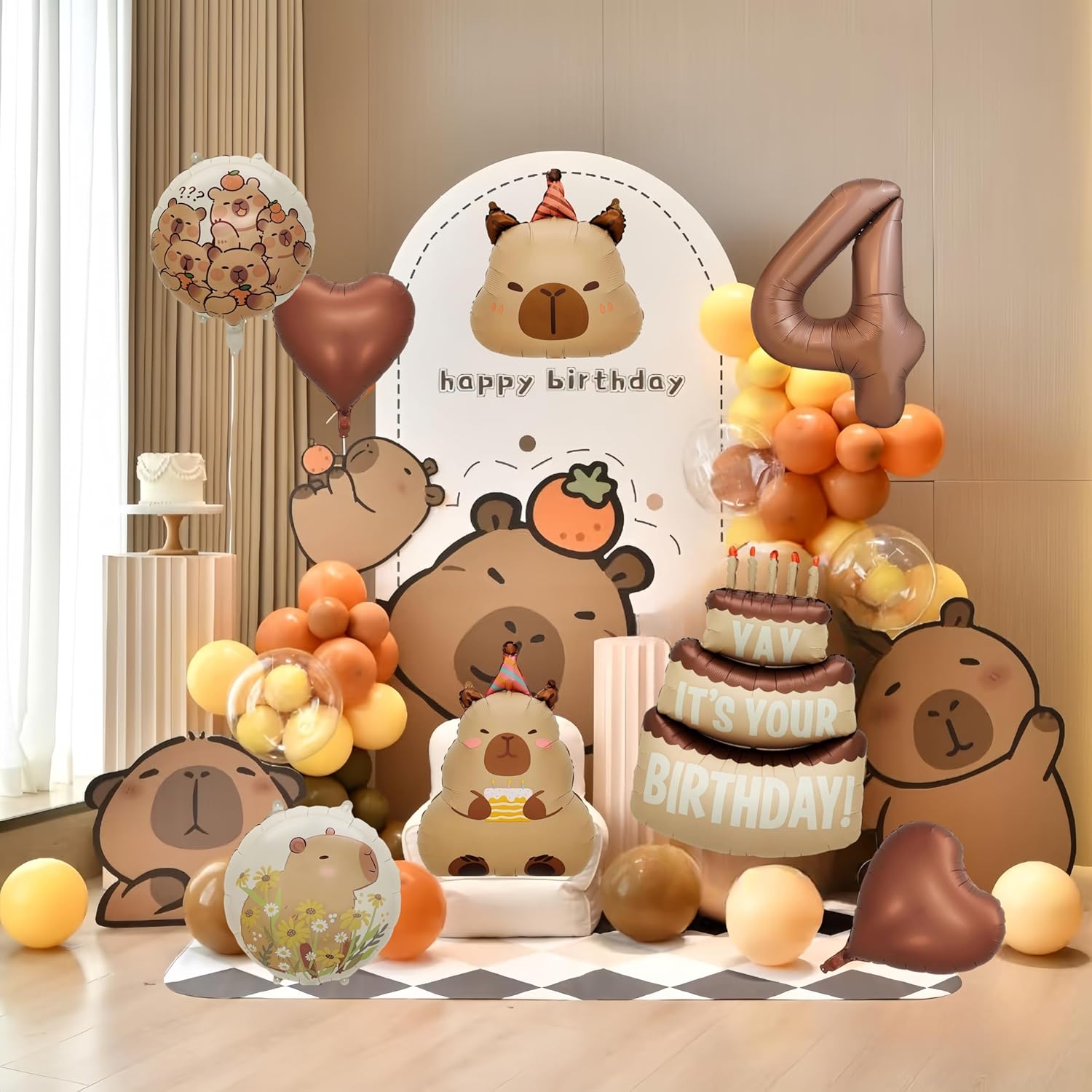 Capybara Birthday Foil Balloon Set - 8 Piece Animal Party Decor