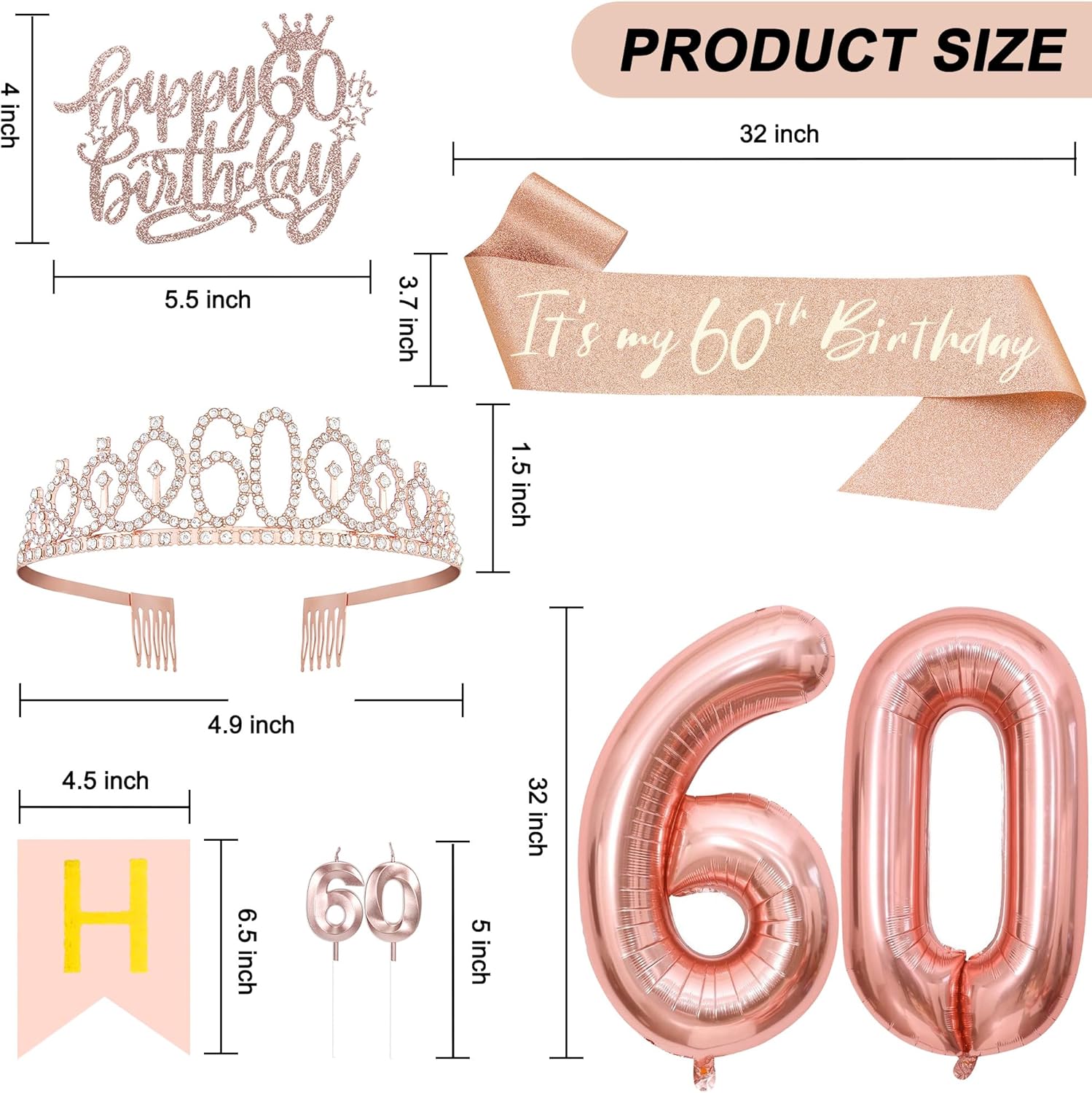 60th Birthday Decor Set Rose Gold