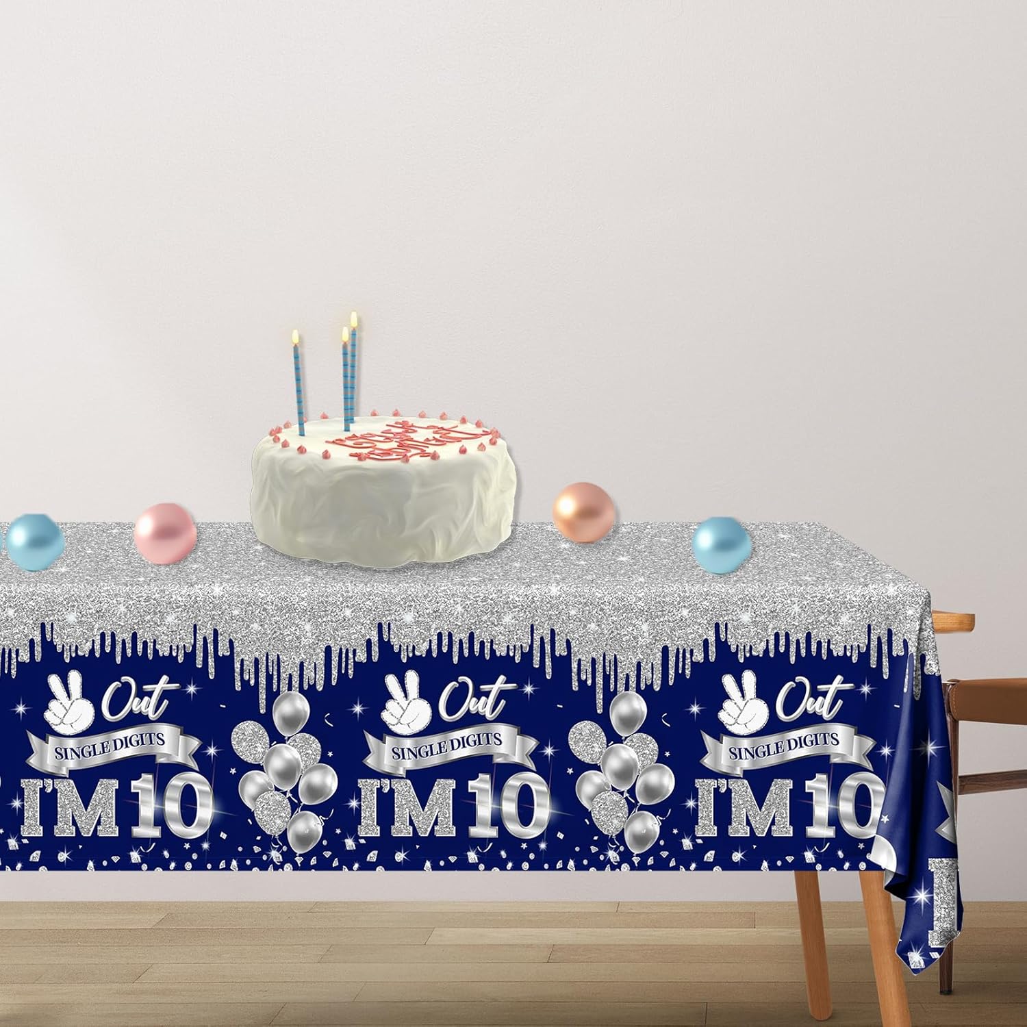 10th Birthday Decorations for Boys 3pcs Blue Silver Tablecloths
