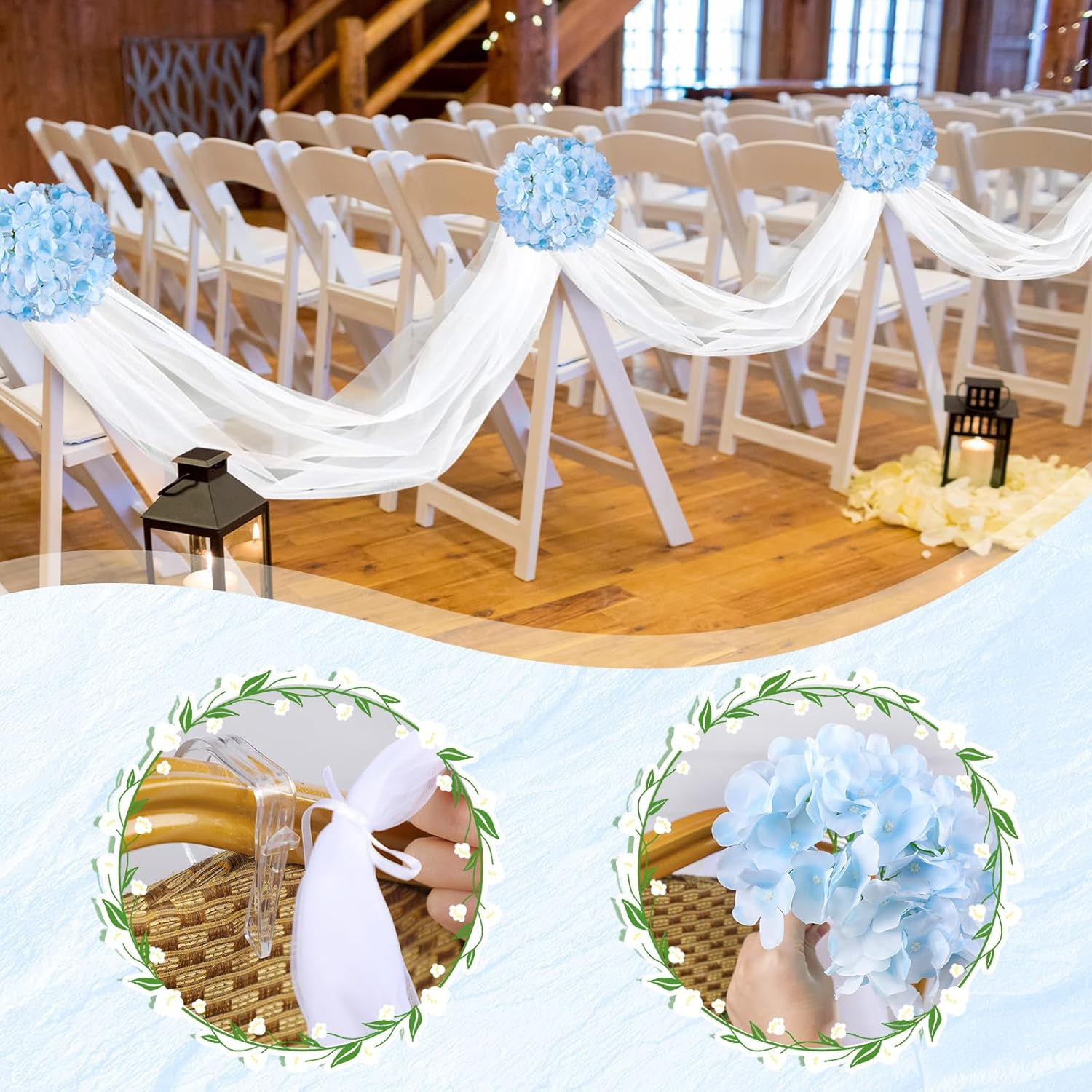 Riceshoot 34 Pcs Wedding Aisle Decor Tulle Clips