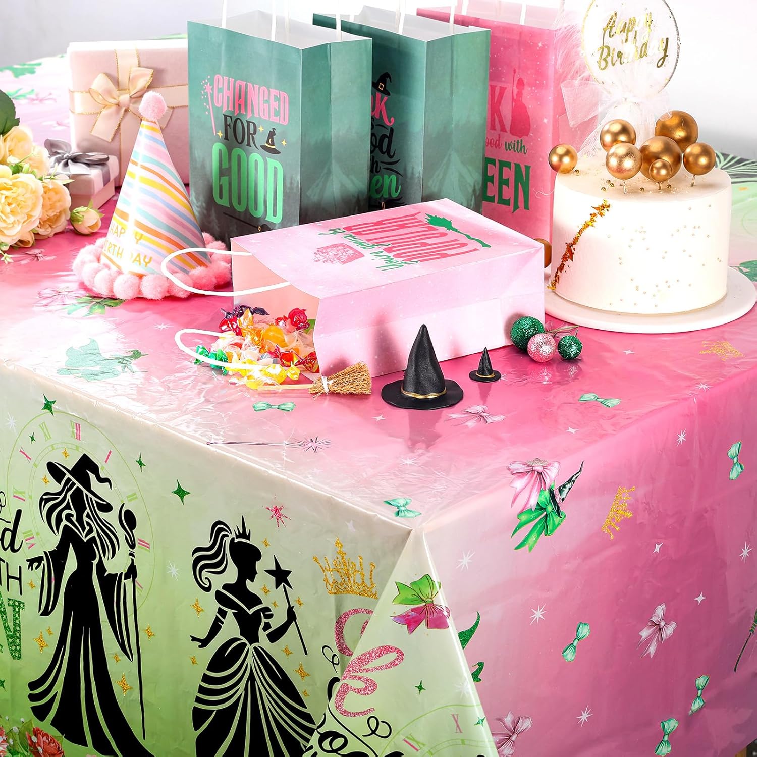 Booson 3Pcs Witch Party Tablecloth Pink Green Decorations