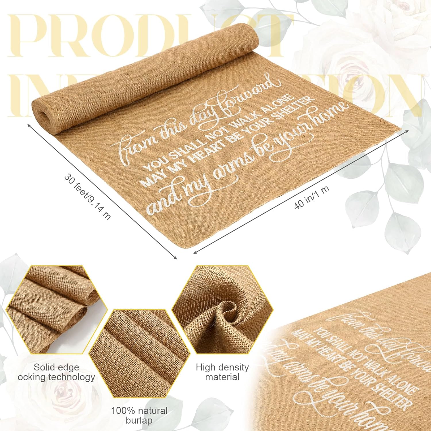 Tudomro 40 Inch x 50 Ft Natural Jute Wedding Aisle Runner