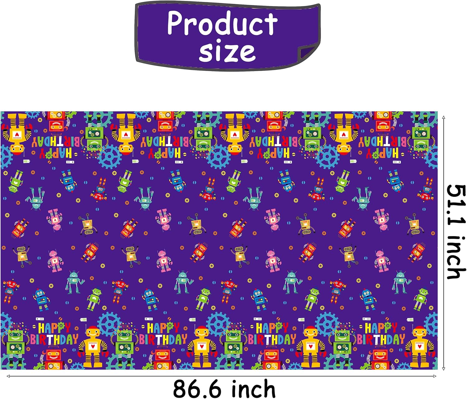 3Pcs Robot Birthday Tablecloths with Happy Birthday Design