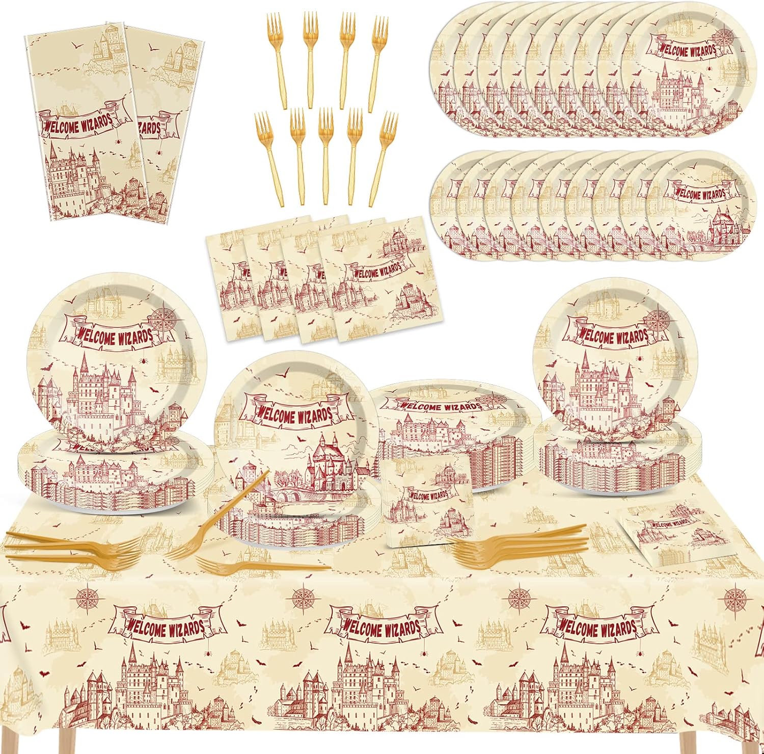 Wizard Party Supplies 24 Guests Tablecloth Set
