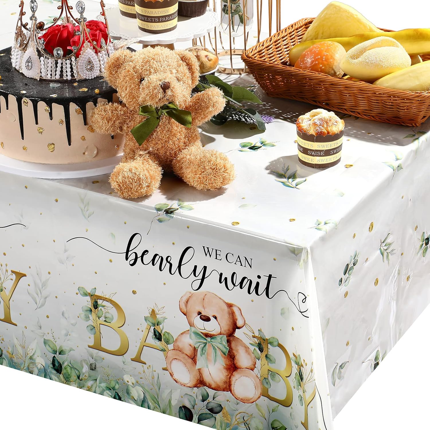 Tegeme Bear Baby Shower Tablecloth 54x108 Inch 3 Pack Green