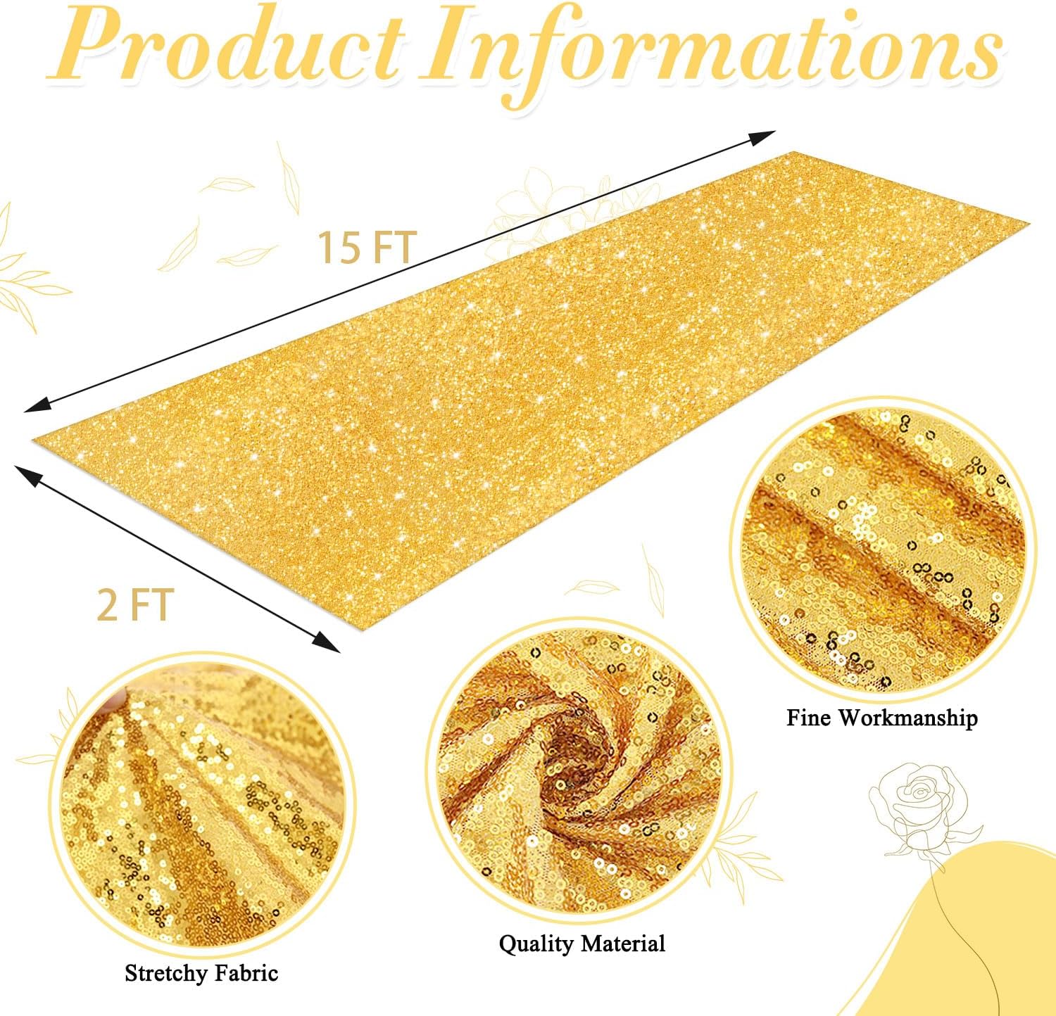 Gold Sequin Aisle Runner 2x15FT Wedding Decor