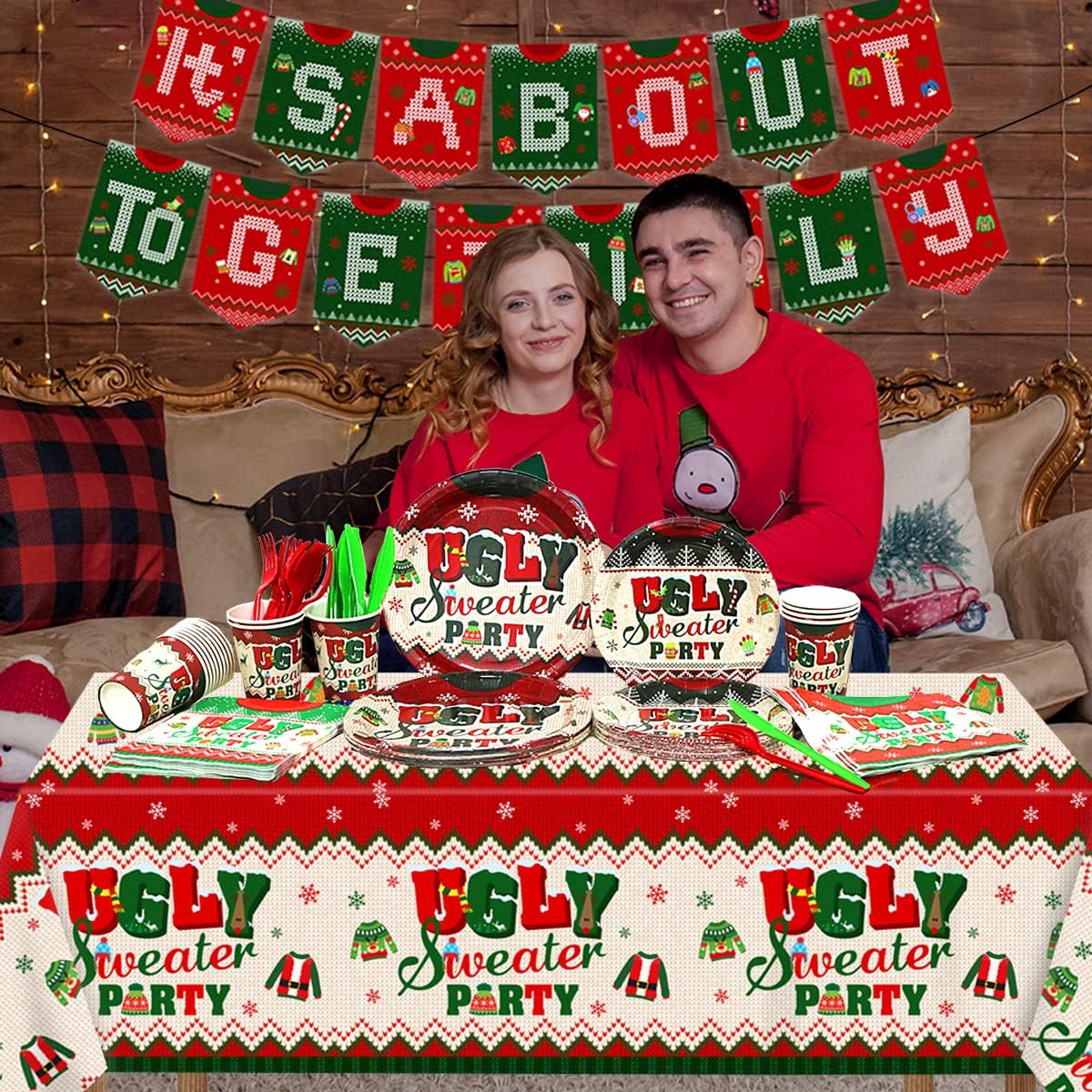 Ugly Sweater Christmas Party Tableware Set