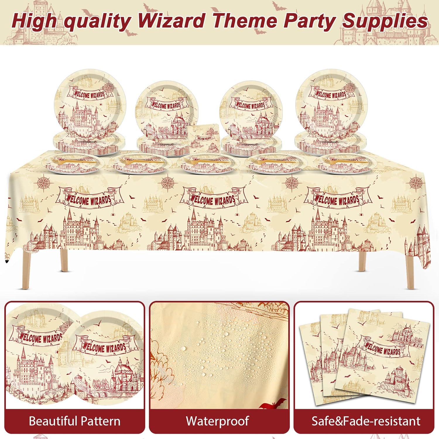 Wizard Party Supplies 24 Guests Tablecloth Set