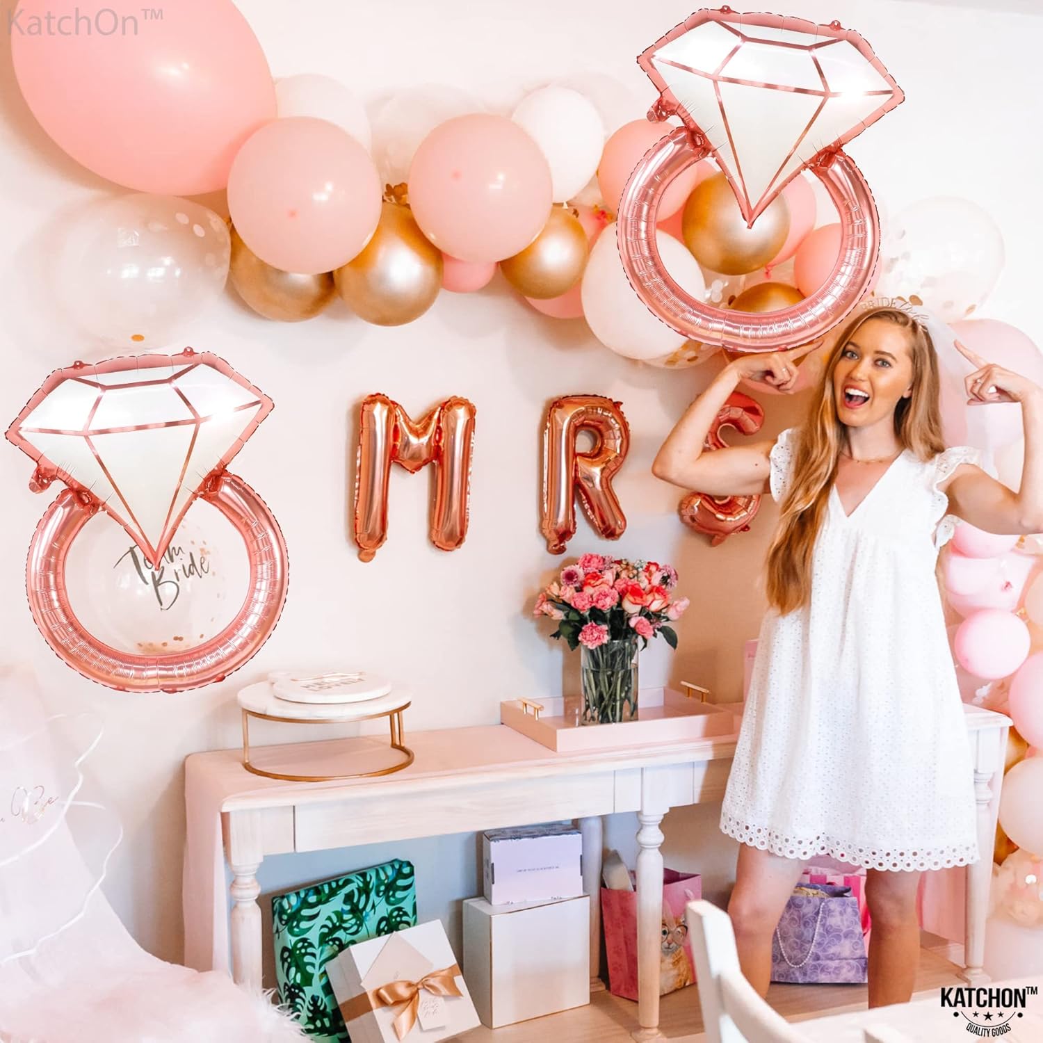 Rose Gold Diamond Ring Balloon - 31 Inch Pack of 2