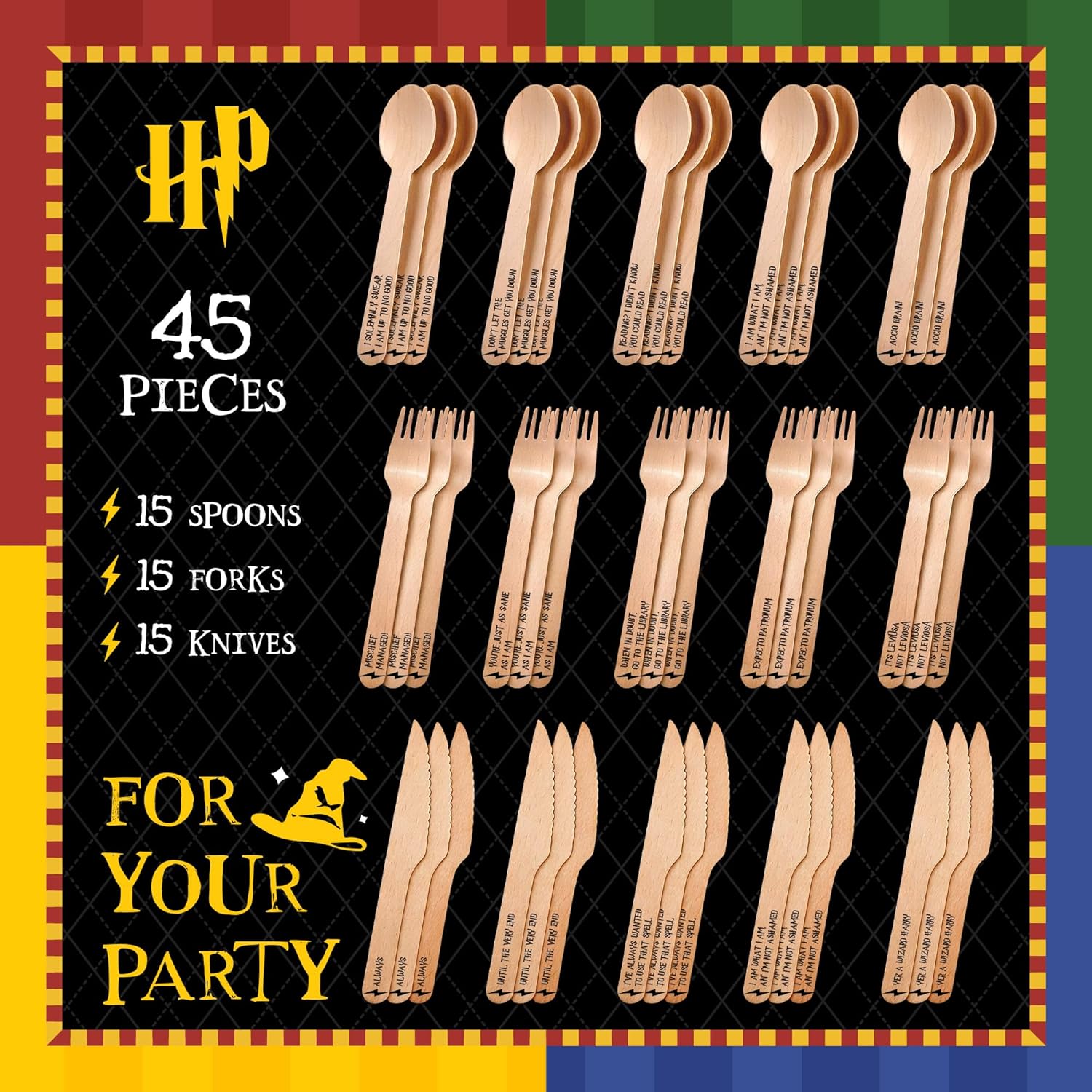 Harry Potter Themed Disposable Cutlery Set - 45pcs