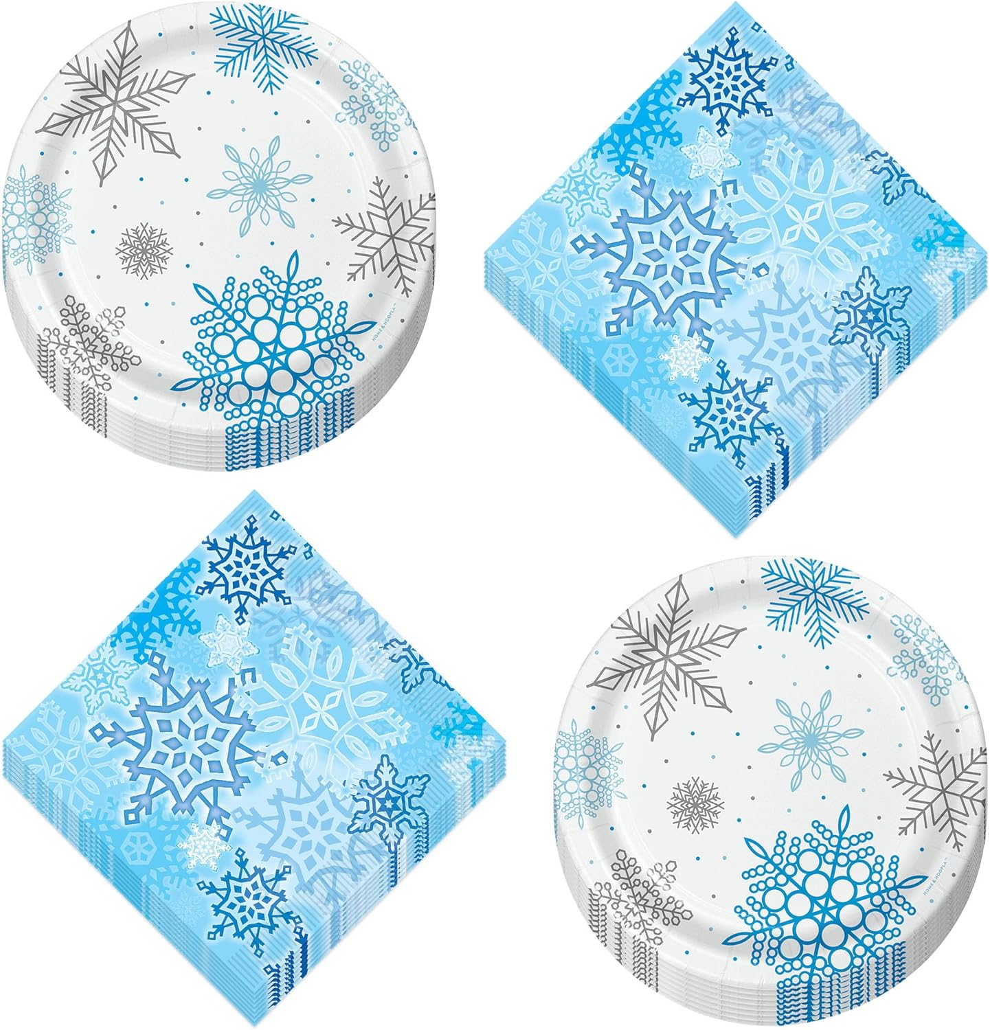 Winter Snowflake Paper Plates and Napkins Set Serves 16