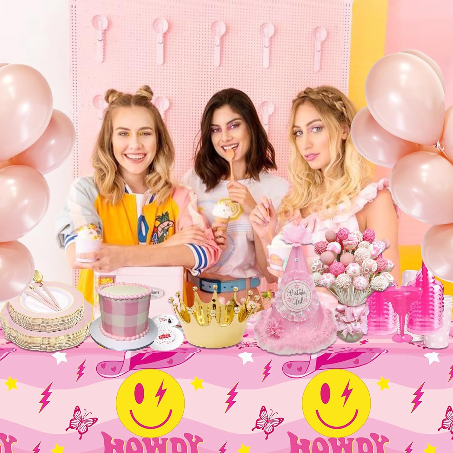 3 Pack Preppy Pink Smile Face Tablecloths