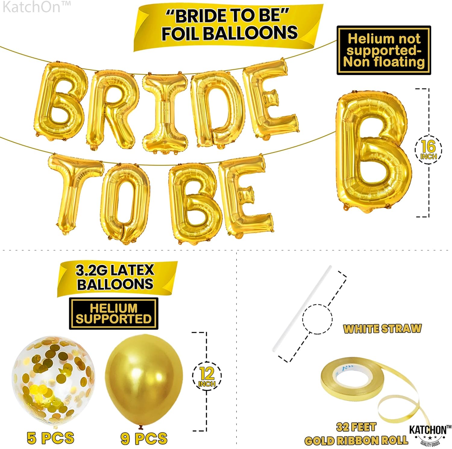 KatchOn Gold Bride To Be Balloon Set 16 Inch Pack of 23