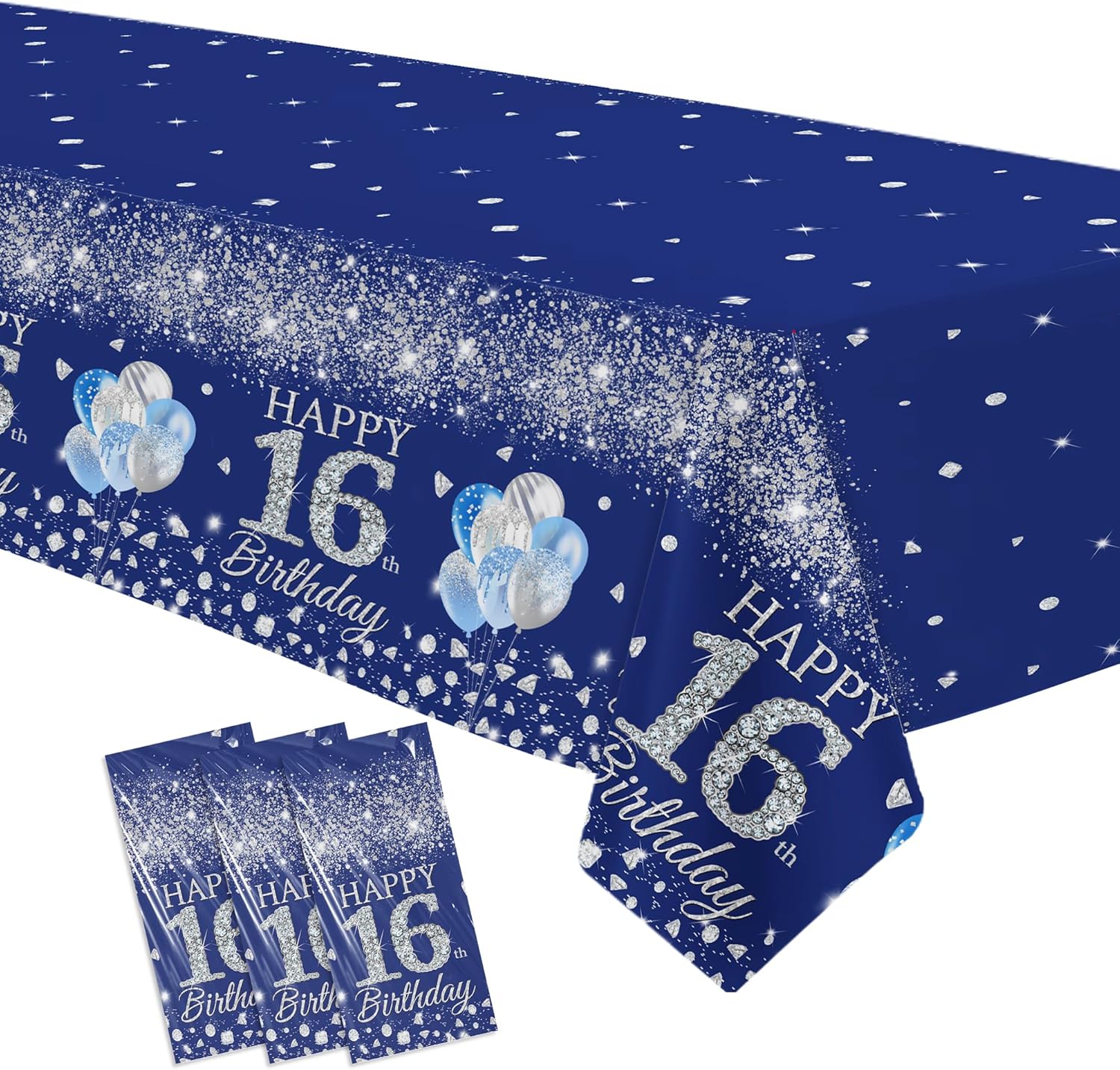 16th Birthday Tablecloth Set 3pcs Silver Blue