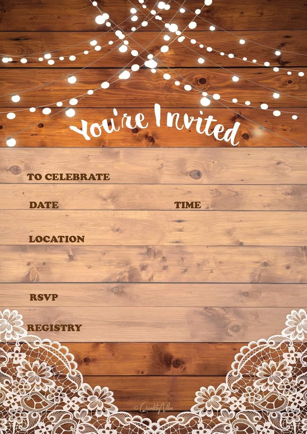 25 Rustic Invitations with 25 Envelopes for Events