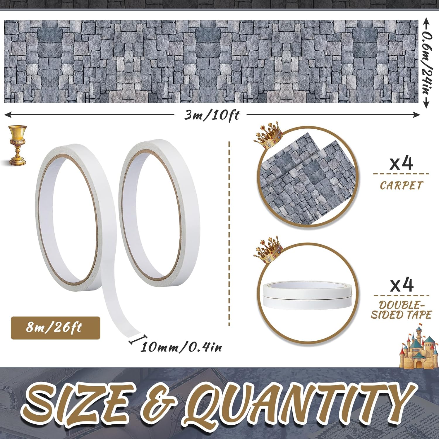 Fabbay 4 Pack 10ft Cobblestone Aisle Runners Medieval Party Decorations