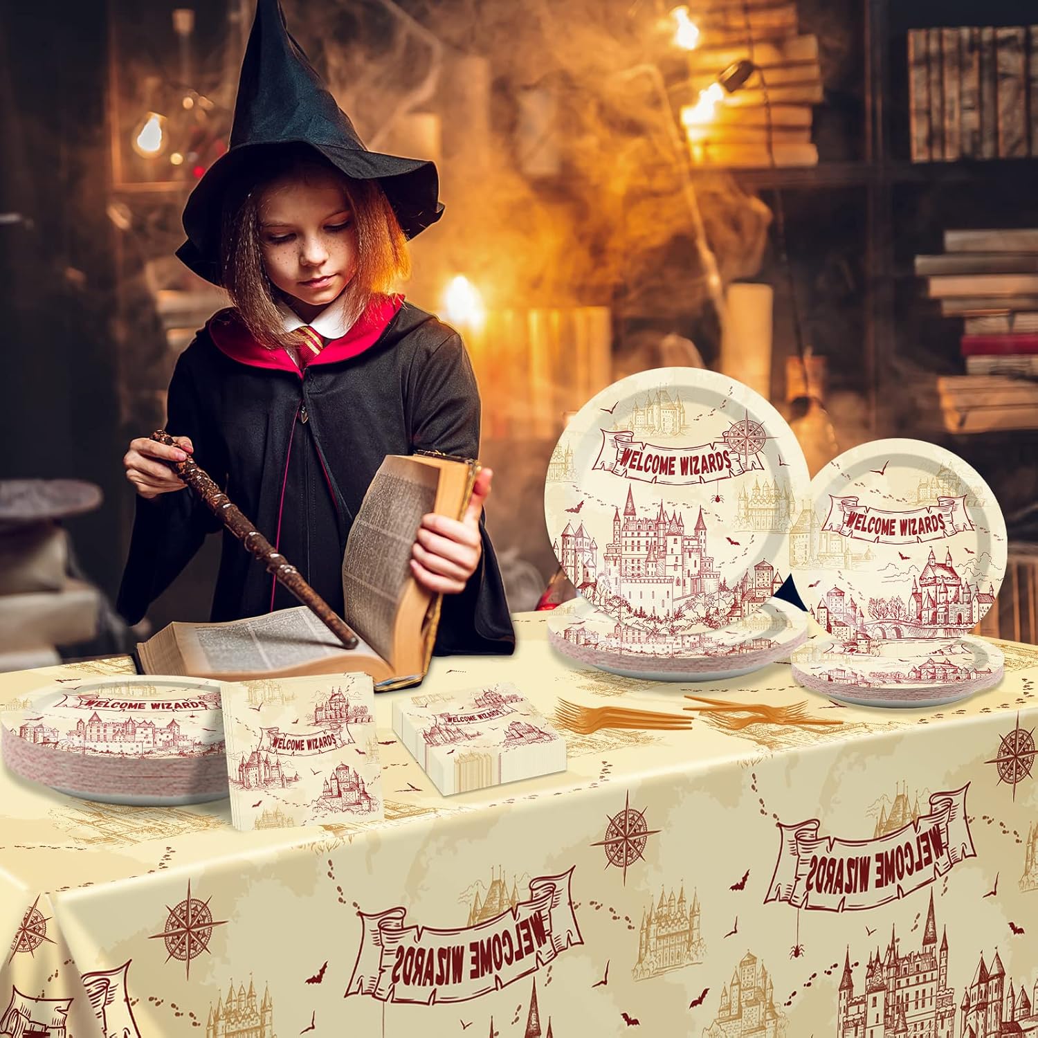 Wizard Party Supplies 24 Guests Tablecloth Set