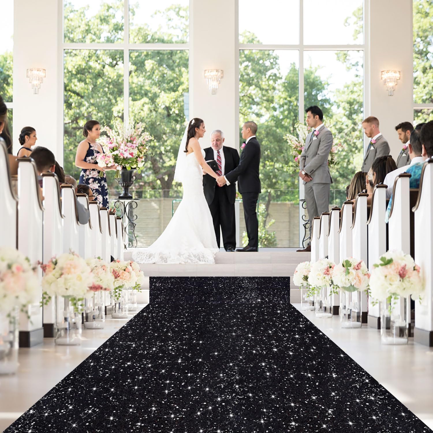 Black Sequin Aisle Runner 4FTx20FT for Weddings and Parties
