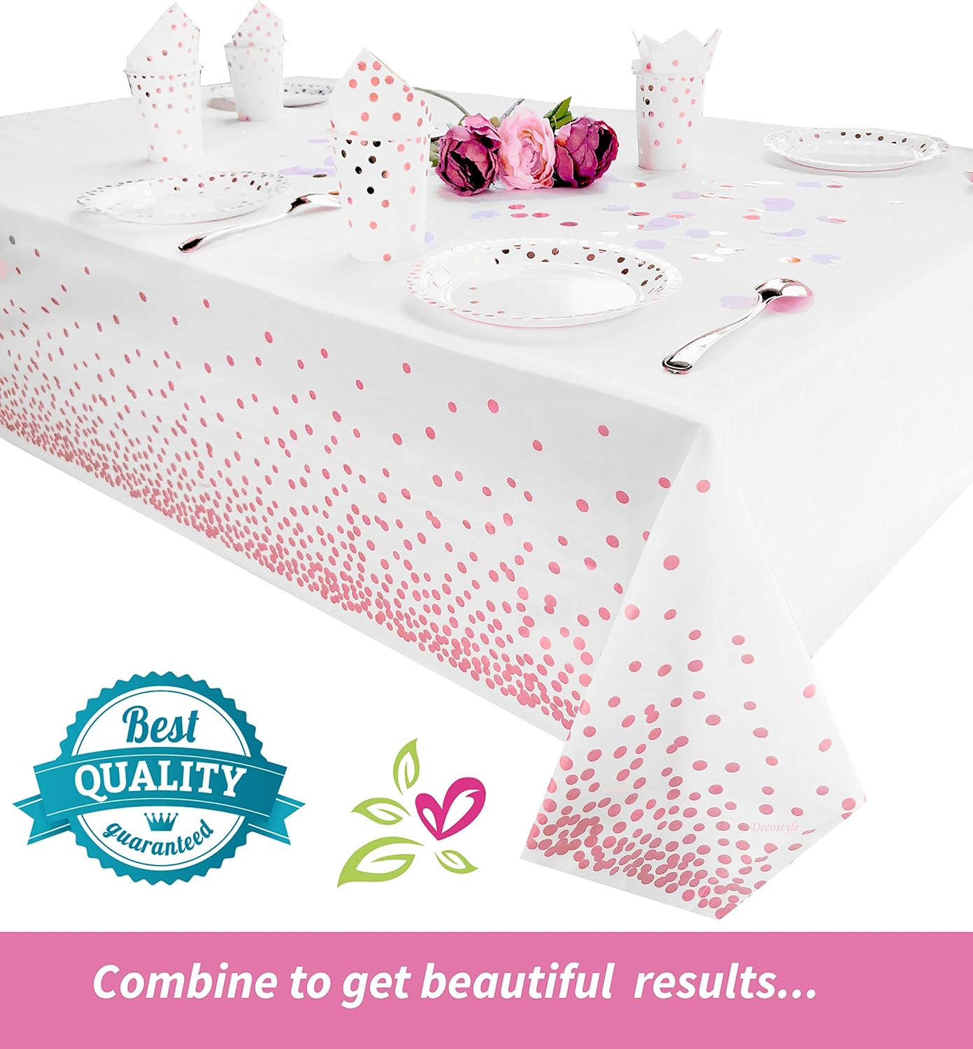 DECOSTYLE Pink Dot Tablecloth 54x108 Inch Waterproof Rectangular