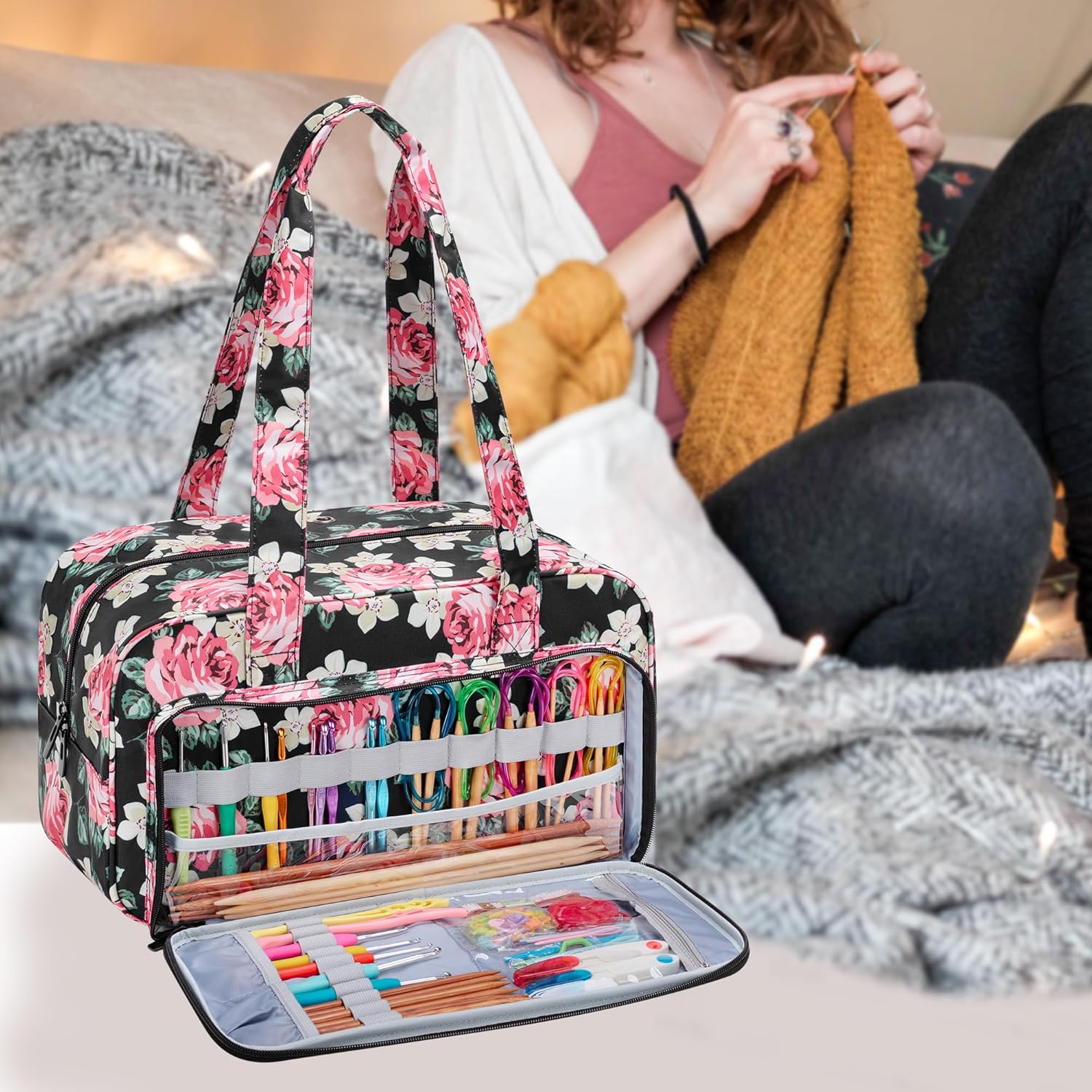 Teamoy Yarn Storage Tote Bag for Knitting and Crochet