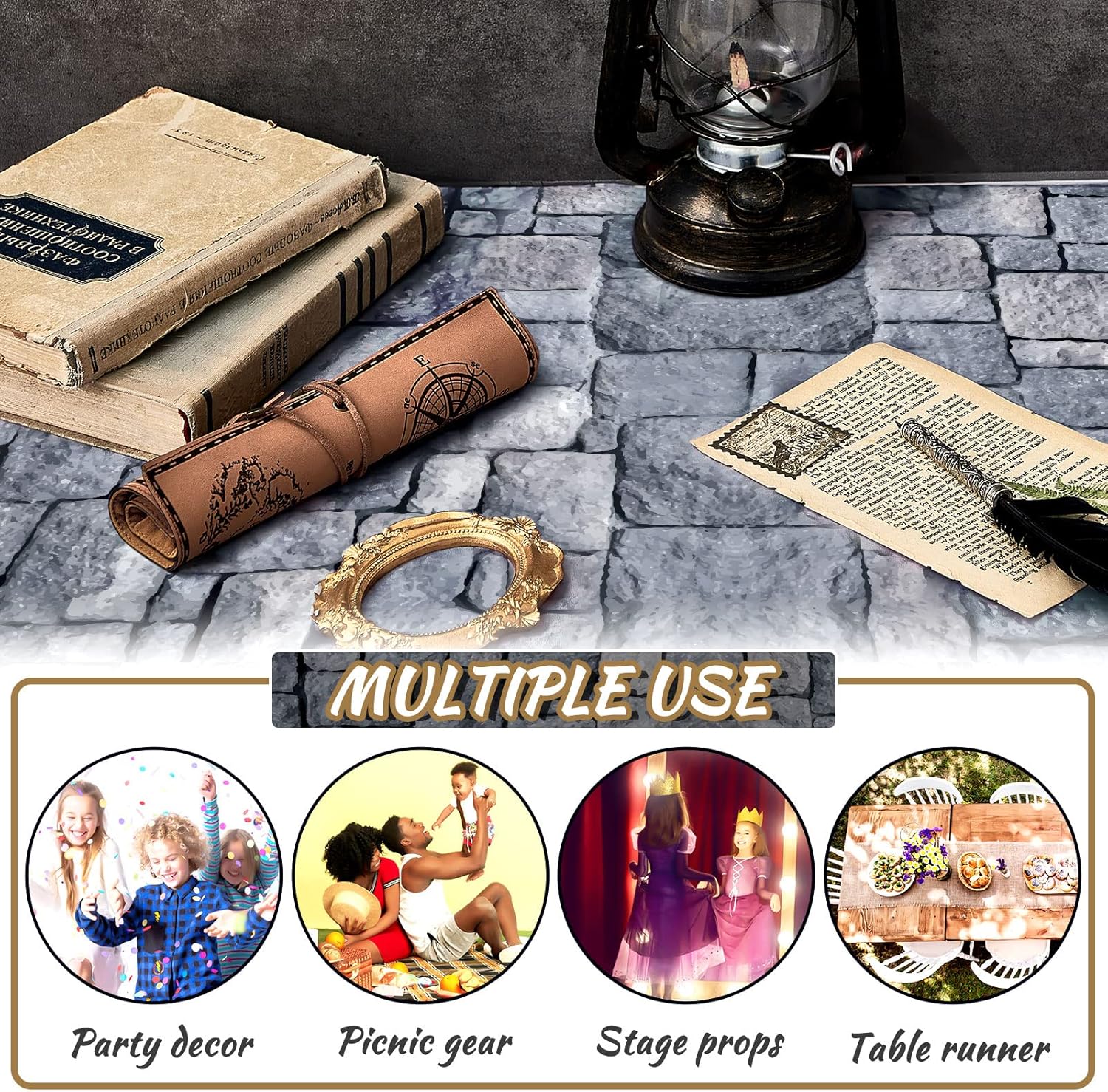 Fabbay 4 Pack 10ft Cobblestone Aisle Runners Medieval Party Decorations