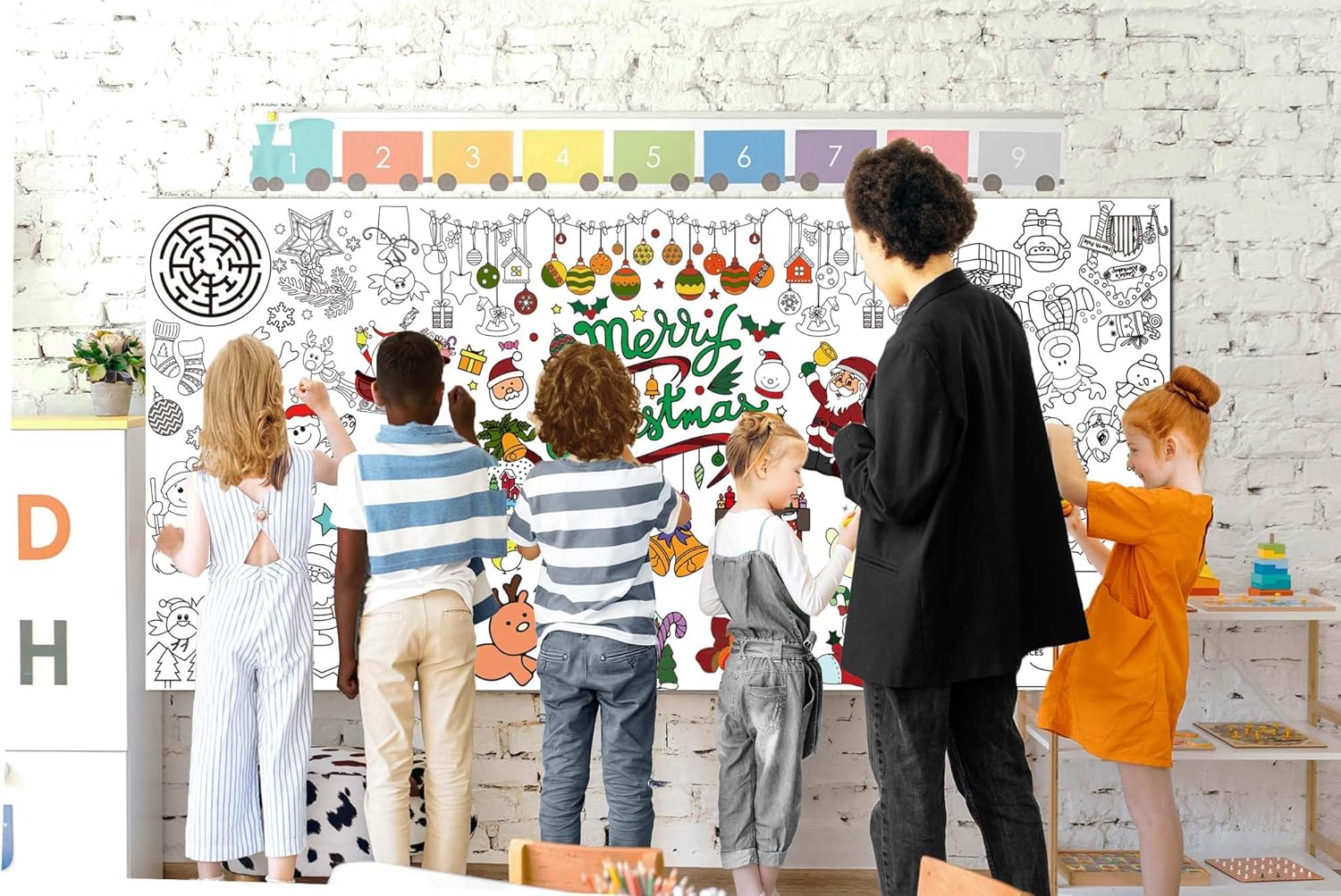 Dozobeede Christmas Coloring Poster 35x72 Inch Tablecloth