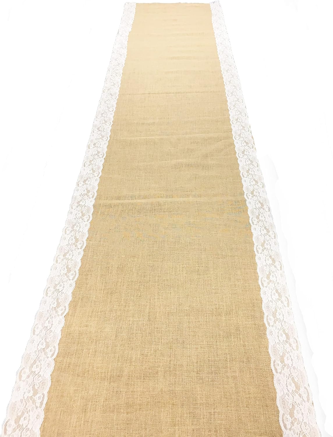 AAYU Premium Burlap Aisle Runner 40x20ft with Ivory Lace Edges