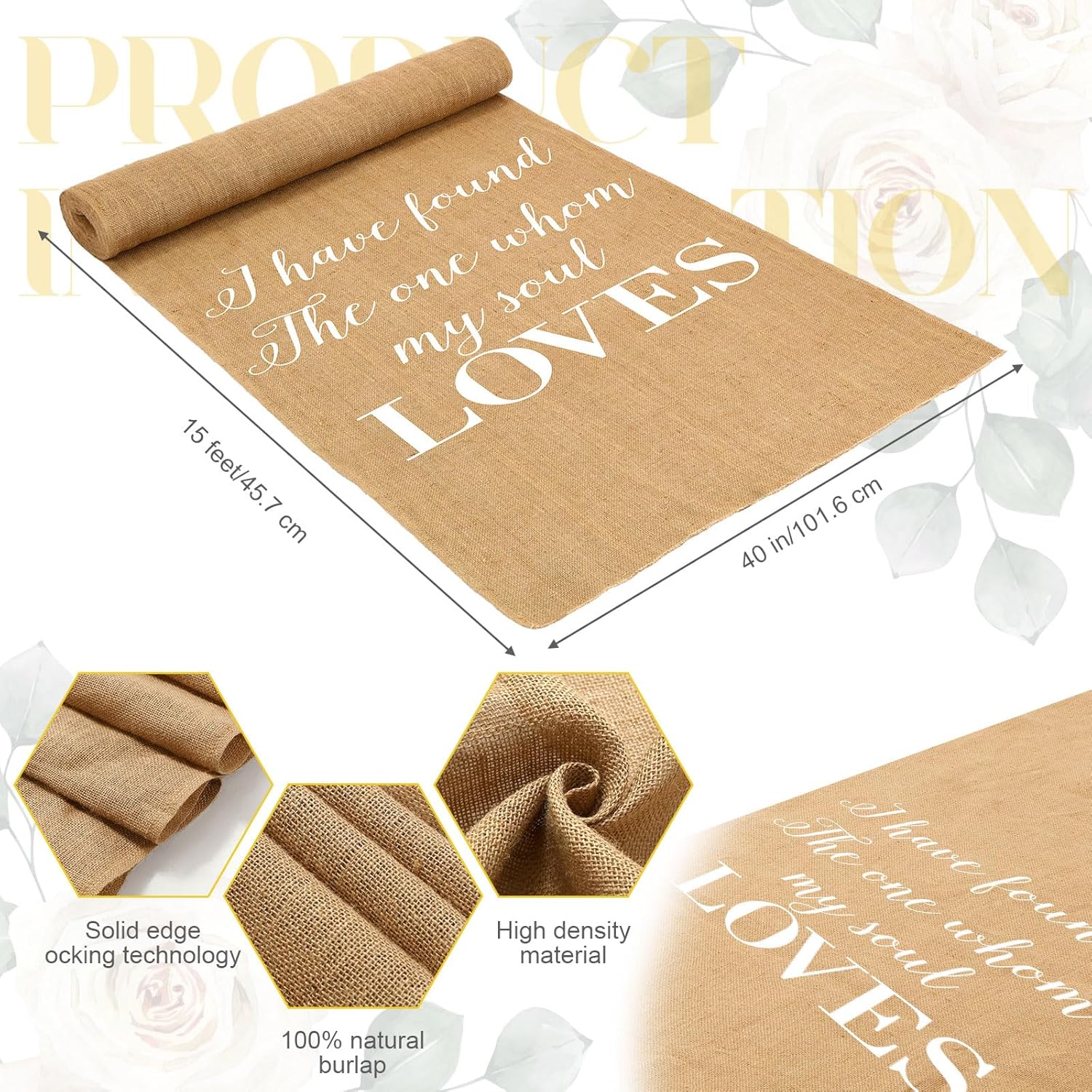 Tudomro 40 Inch x 50 Ft Natural Burlap Wedding Aisle Runner