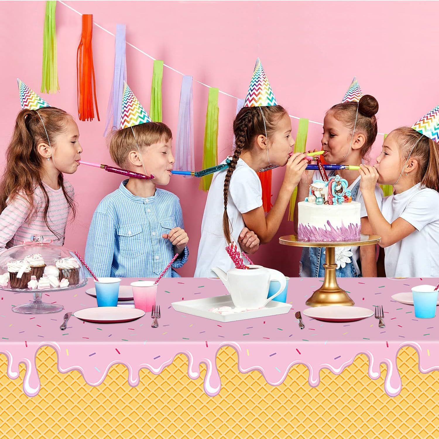 Foxrush Ice Cream Themed 3 Pc Tablecloths Pink Blue Green