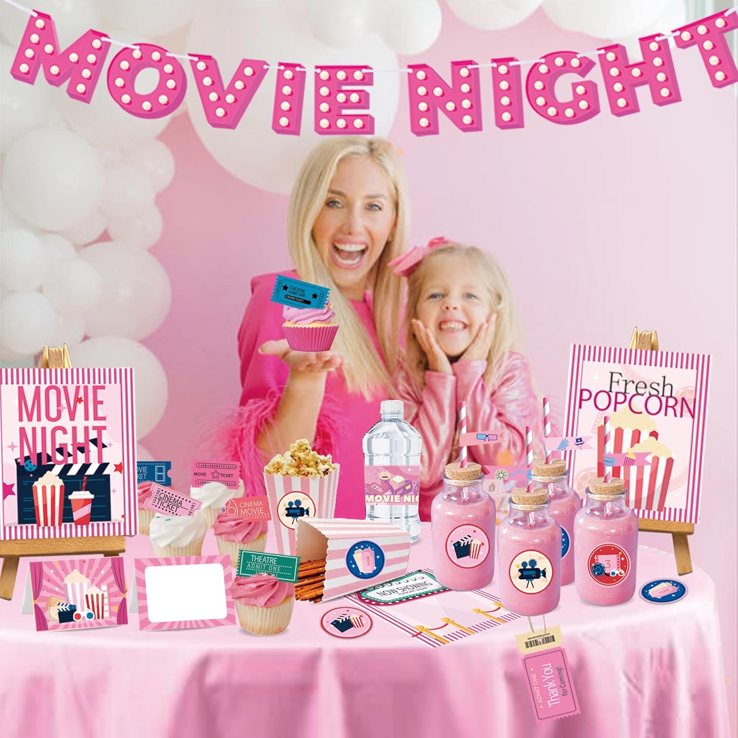 Party Supplies Pink Movie Night Decorations Set