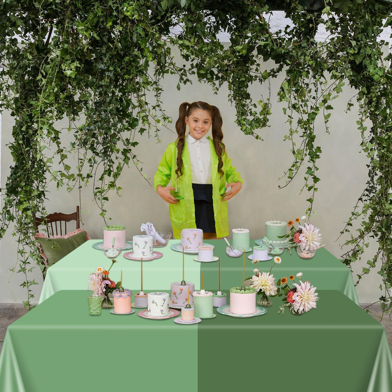 4Pcs Sage Green Tablecloths Rectangle Set for Parties