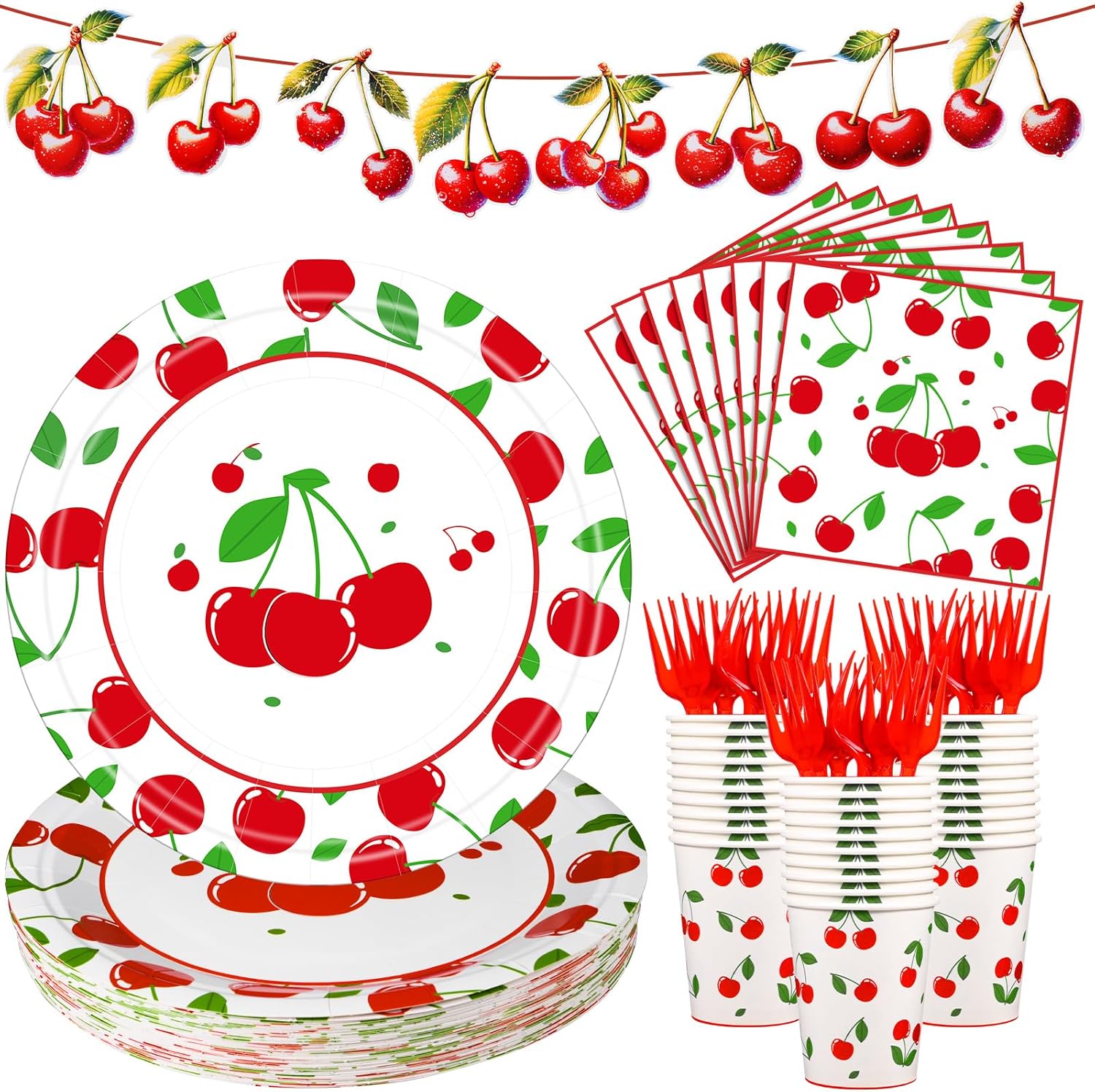200 Pcs Cherry Themed Party Tableware Set