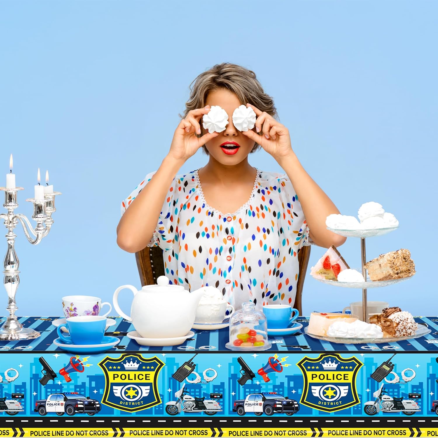 2 Pack Police Cartoon Plastic Tablecloths 86x51 Inches