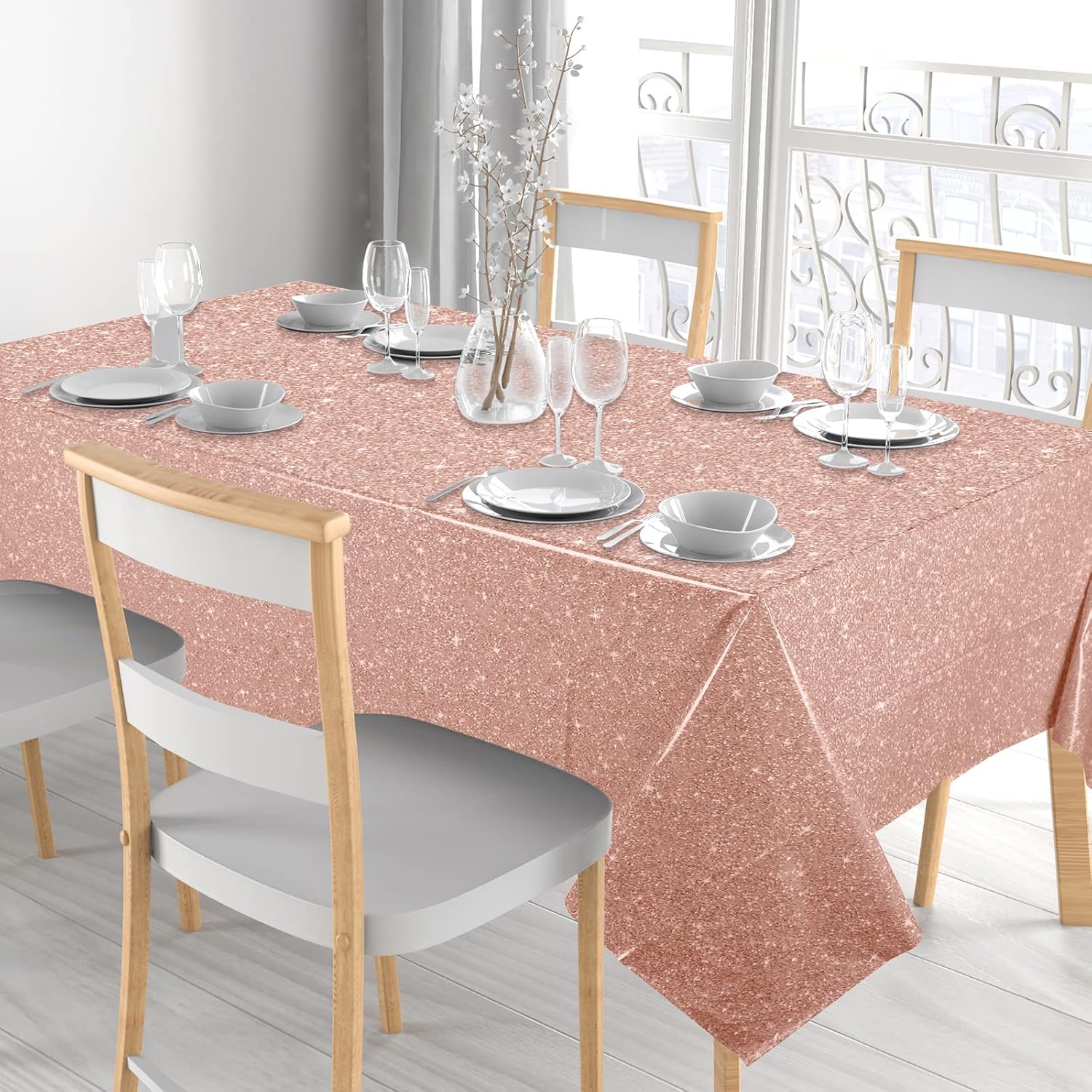 3 Pcs 54 x 108 Inch Pink Rose Gold Tablecloths for Parties