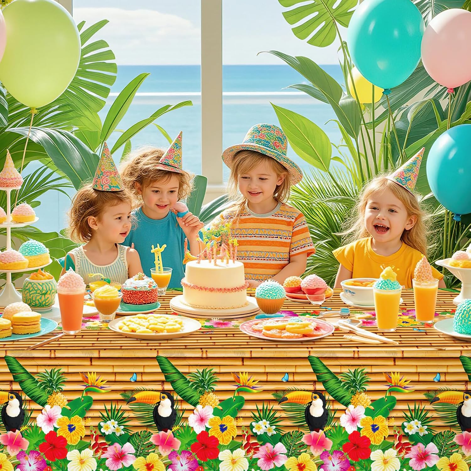Babudeer 2 Pack Hawaiian Luau Tablecloths 54x108 Inch