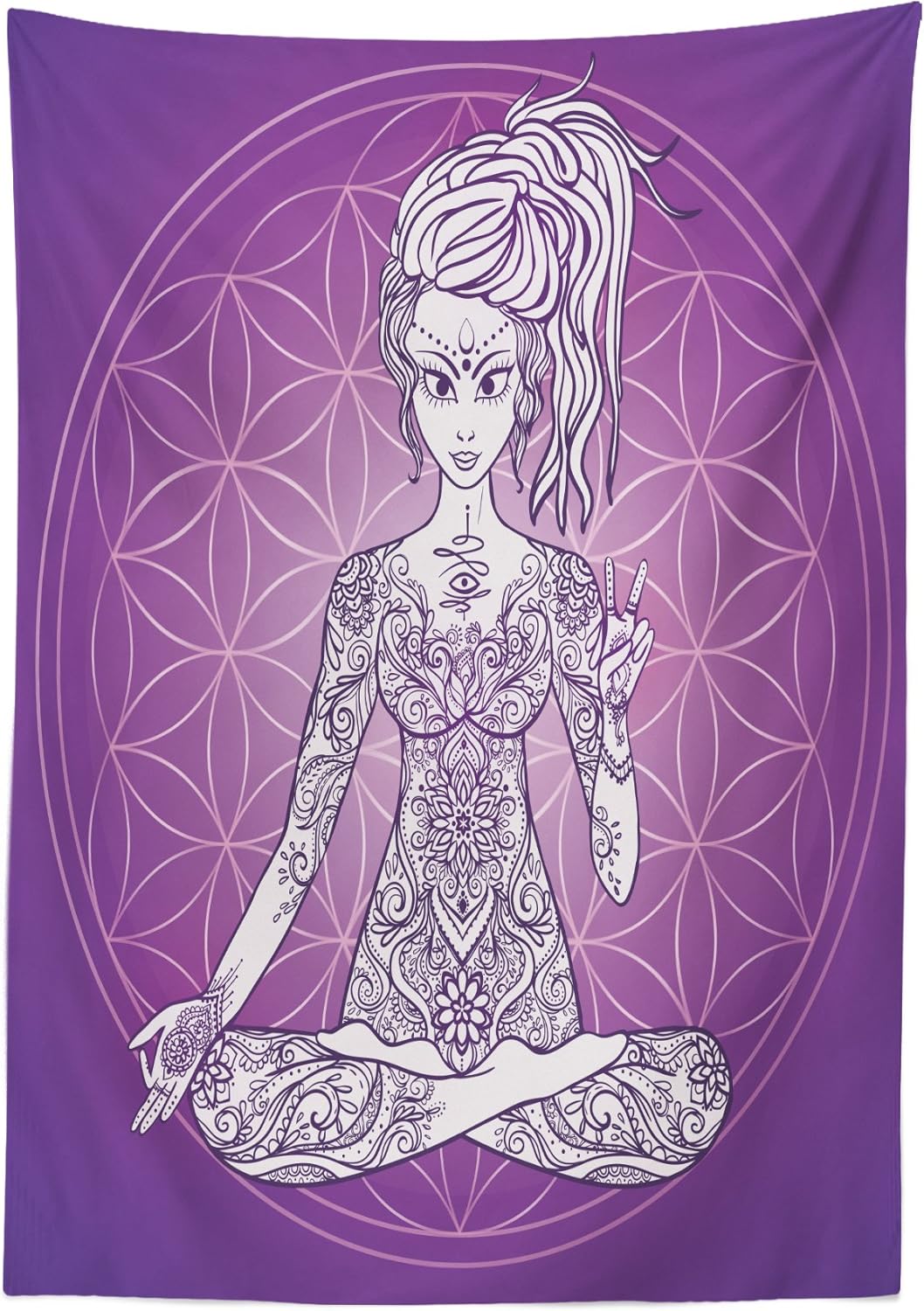 Lunarable Psychedelic Outdoor Tablecloth 58x104 Purple White
