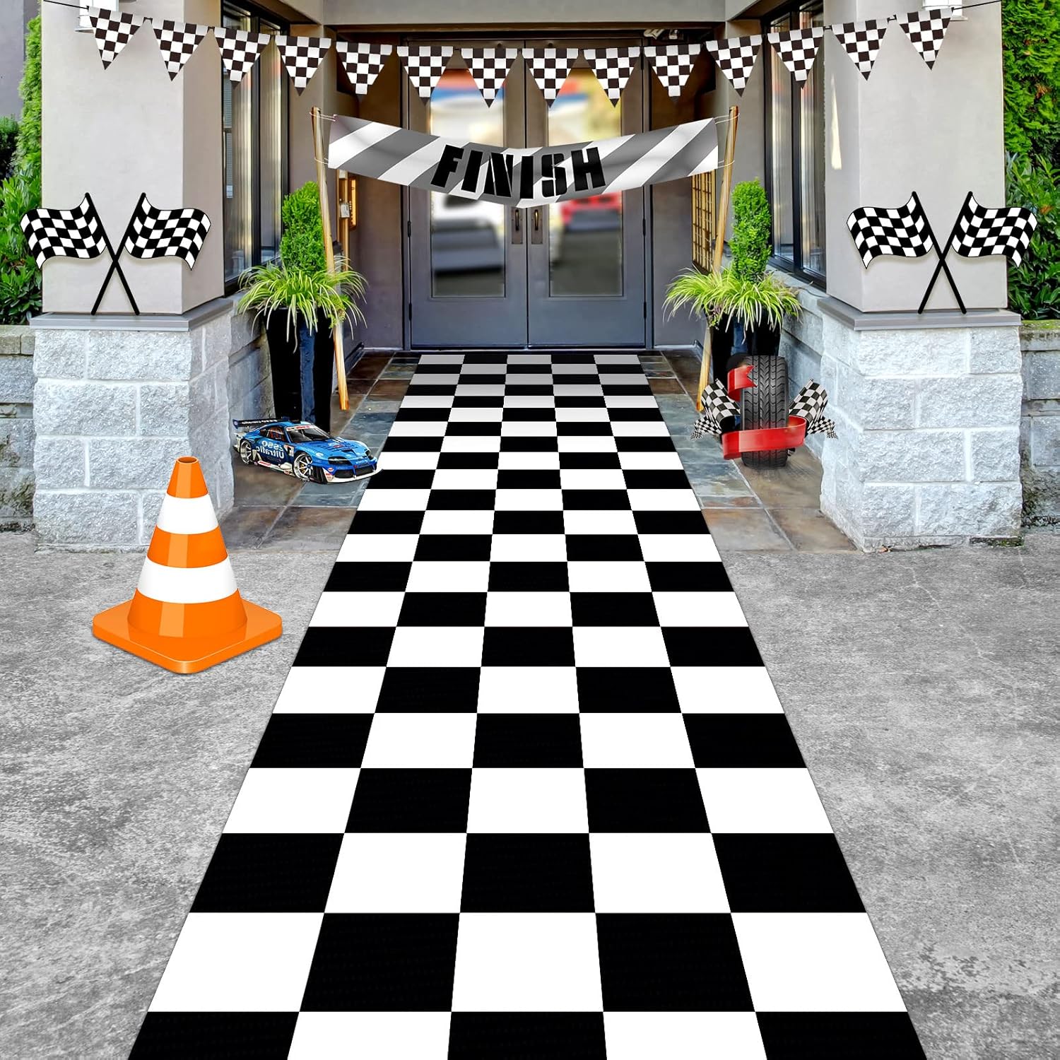 Fabbay 2 Pcs Halloween Party Aisle Runner Checkered Pattern Polyester