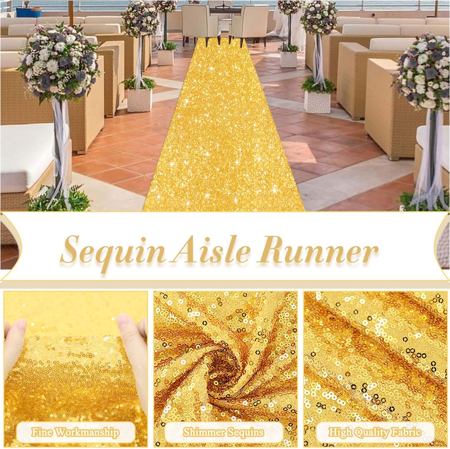 Gold Aisle Runner for Wedding Ceremony 4FTx15FT Sparkle Carpet Runner